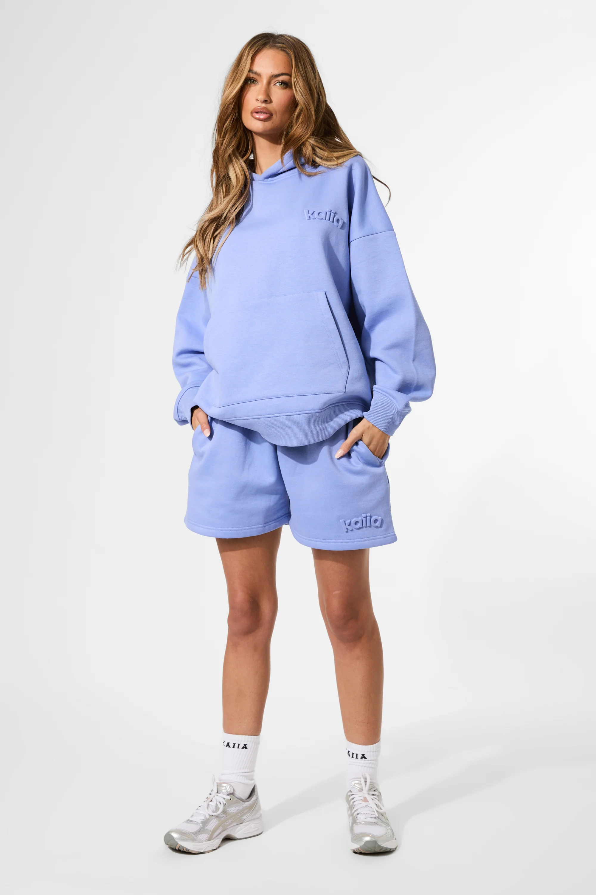 Kaiia Embossed Logo Oversized Hoodie Cornflower Blue - Image 6