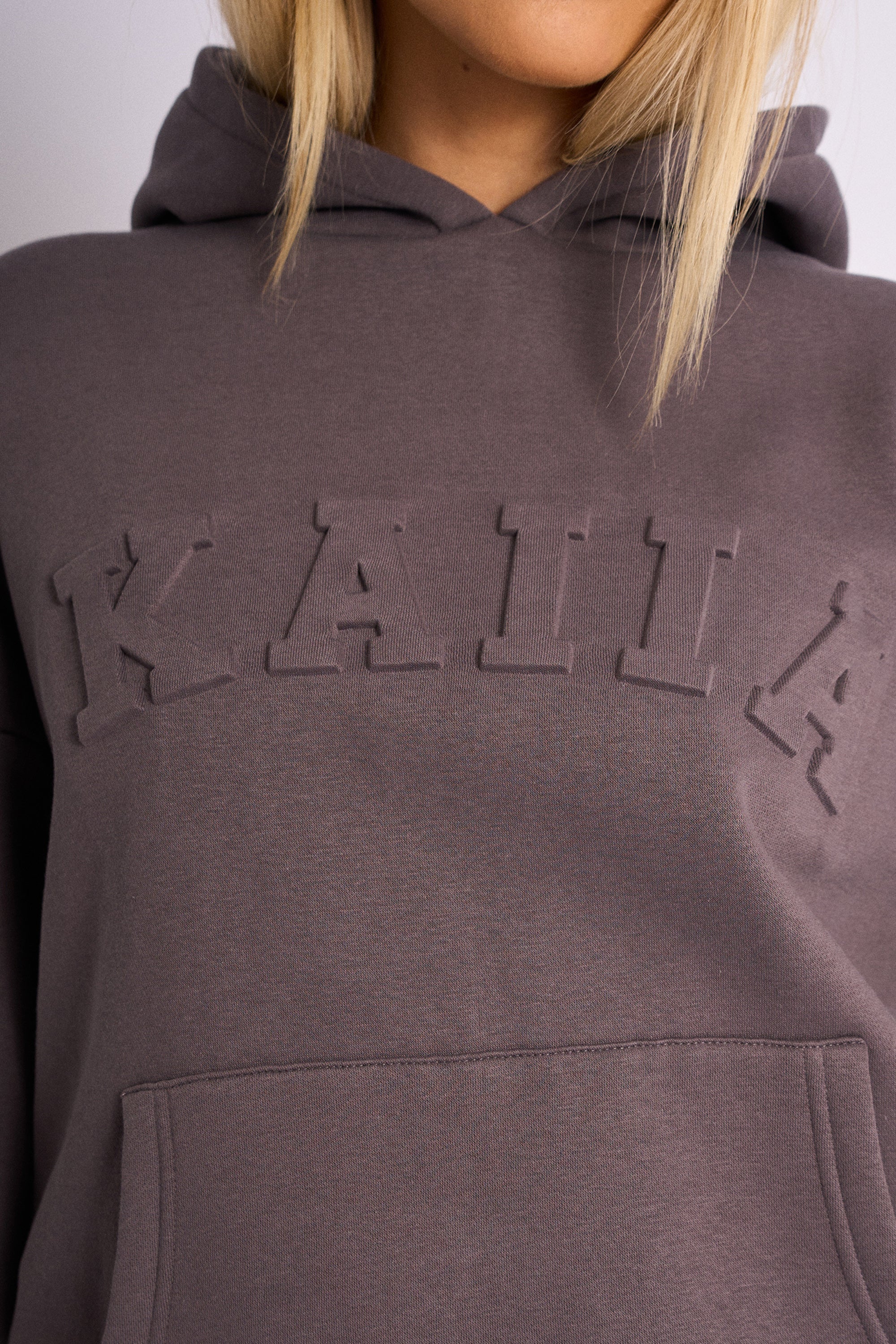 Kaiia Embossed Logo Oversized Hoodie Dark Grey - Image 2