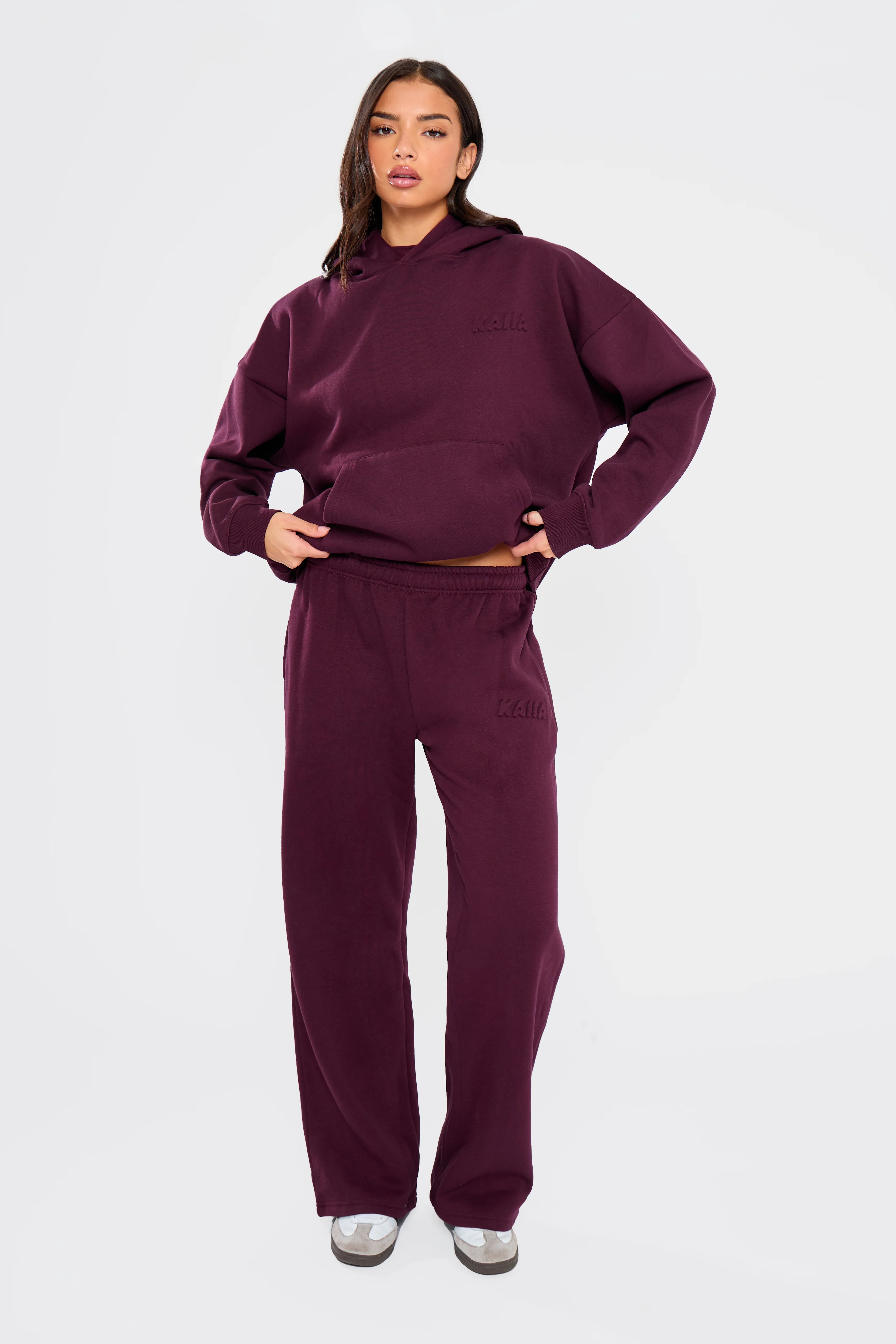 Kaiia Embossed Bubble Logo Oversized Hoodie Deep Merlot Burgundy - Image 3