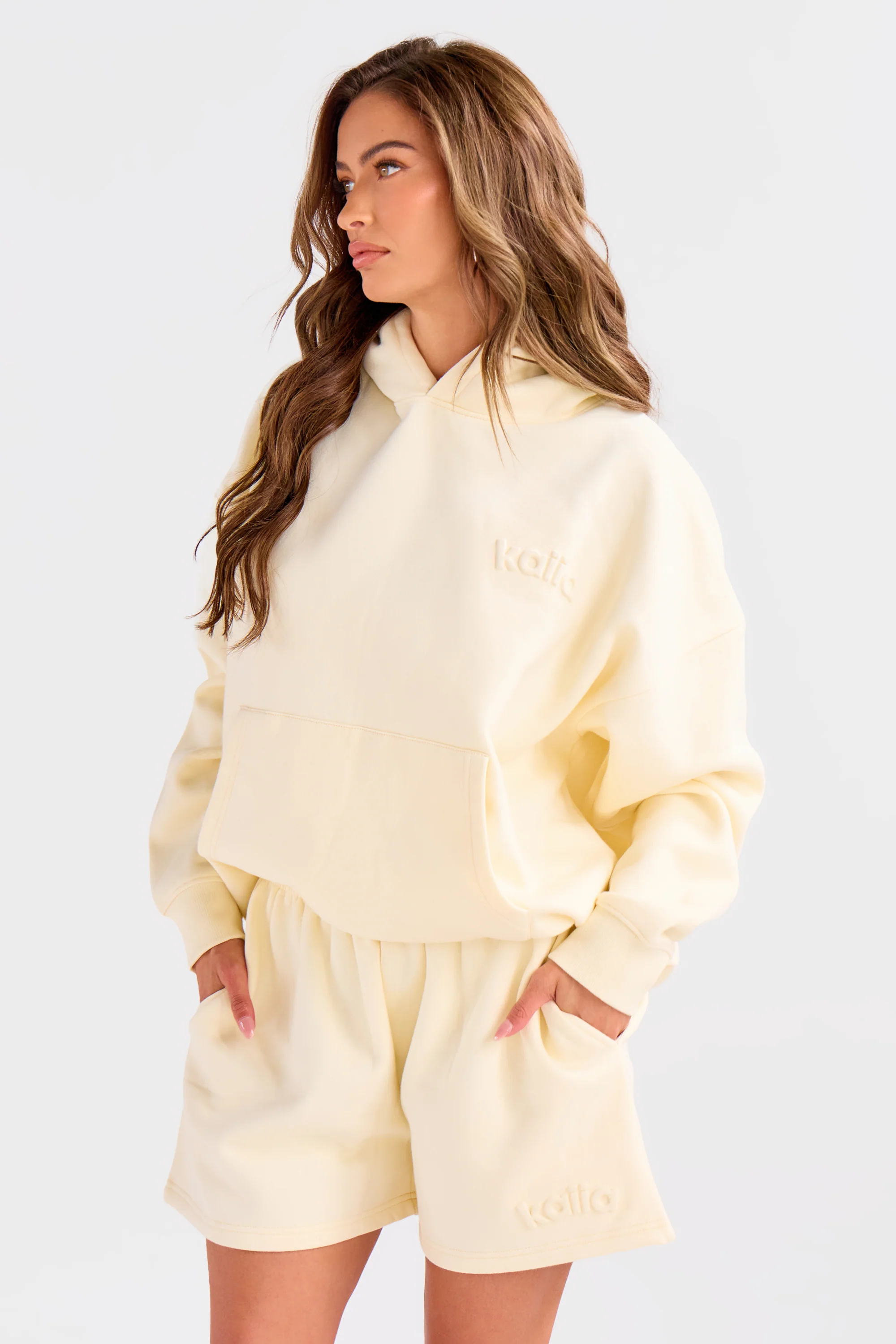 Kaiia Embossed Logo Oversized Hoodie Lemon - Image 3