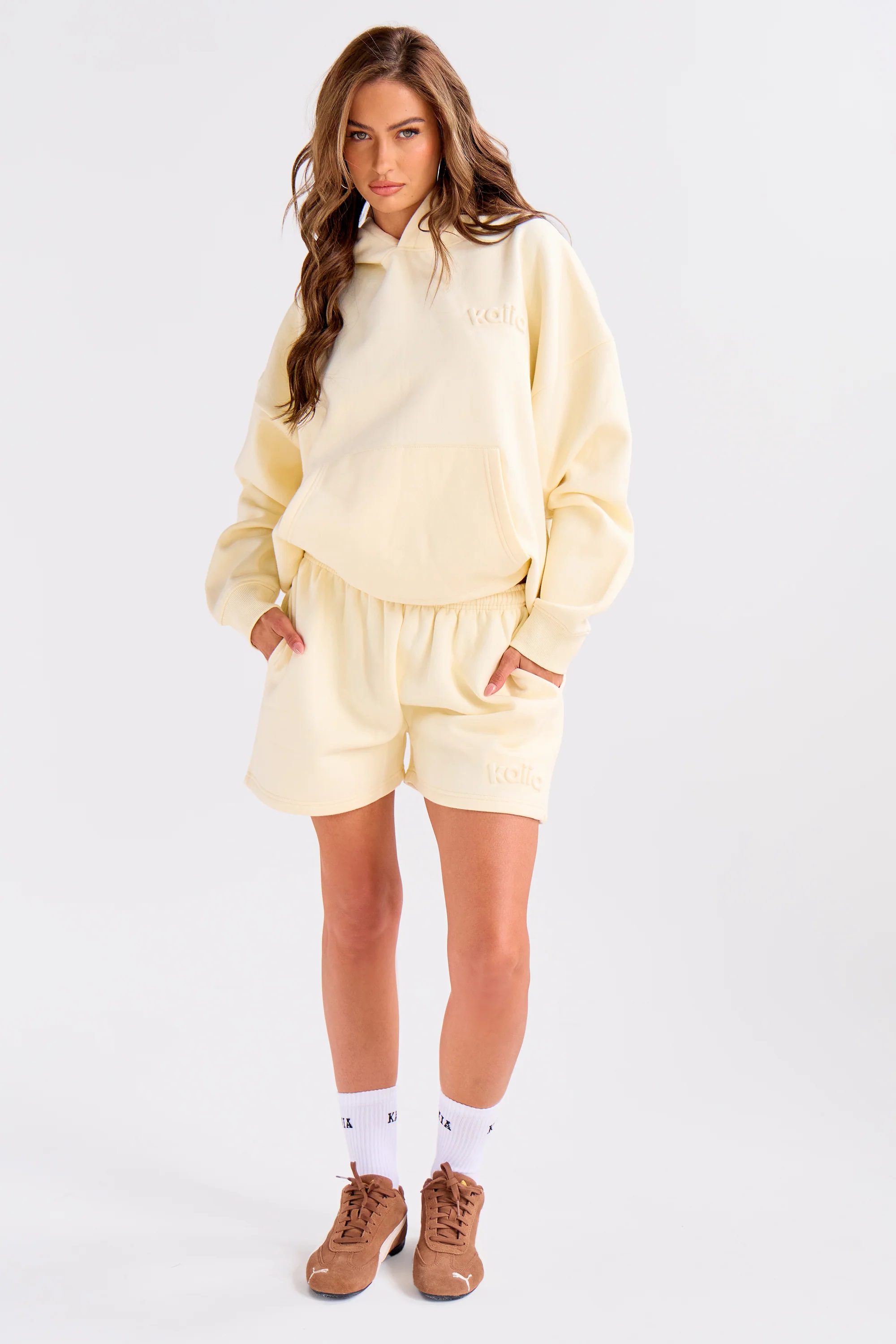 Kaiia Embossed Logo Oversized Hoodie Lemon - Image 4