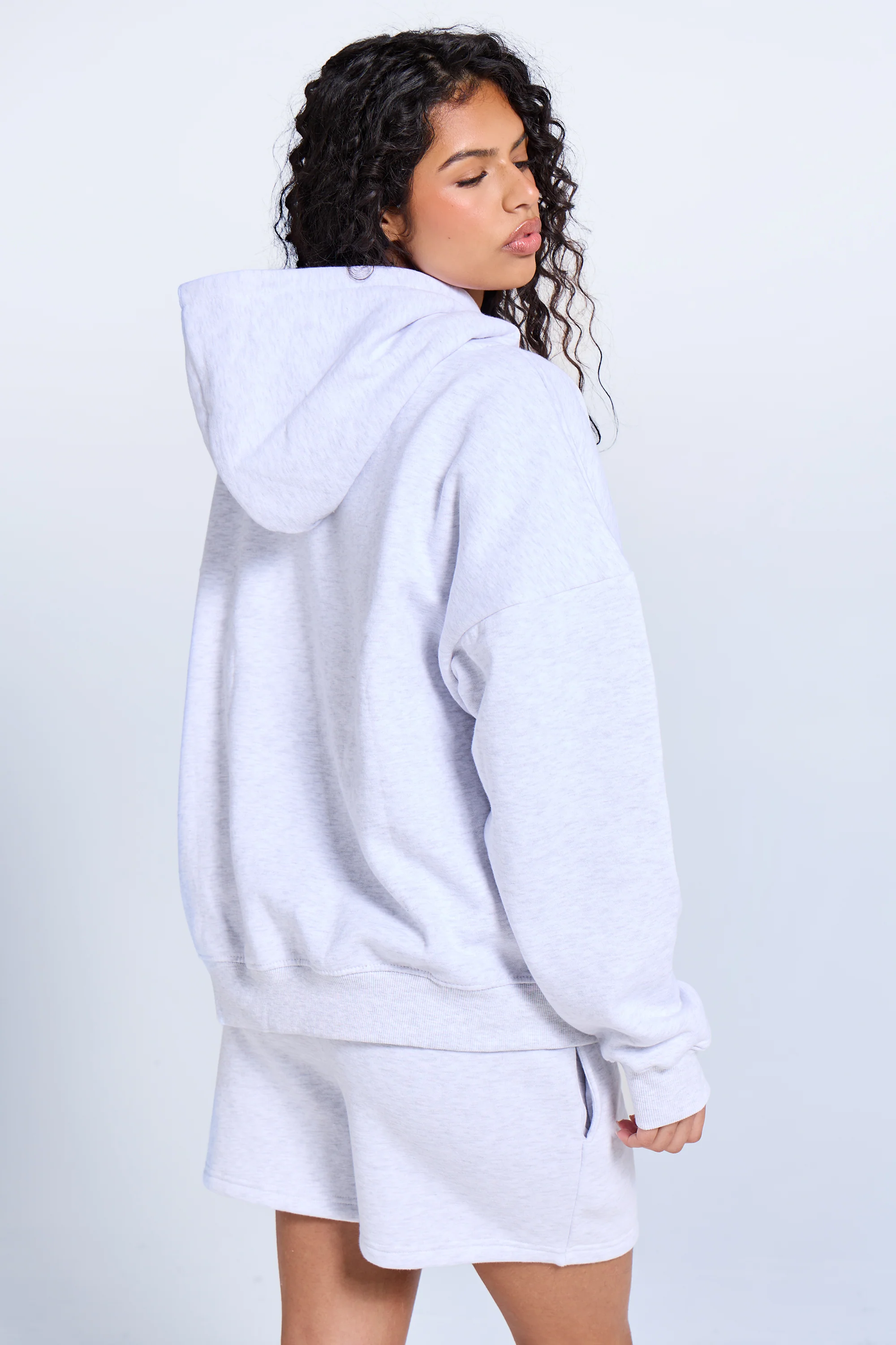 Kaiia Embossed Logo Oversized Hoodie Light Grey Marl - Image 4