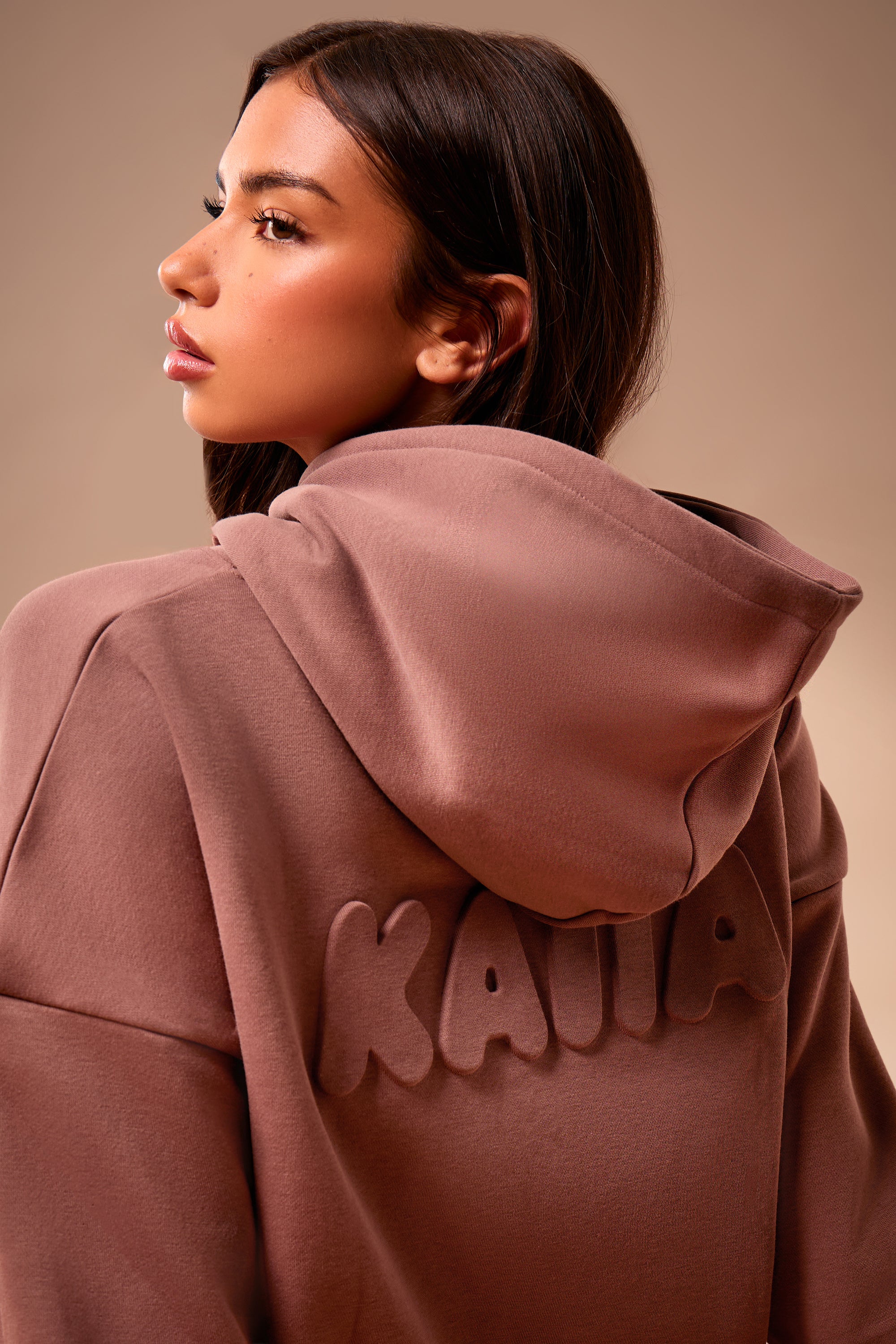 Kaiia Embossed Bubble Logo Oversized Hoodie Nutmeg - Image 2
