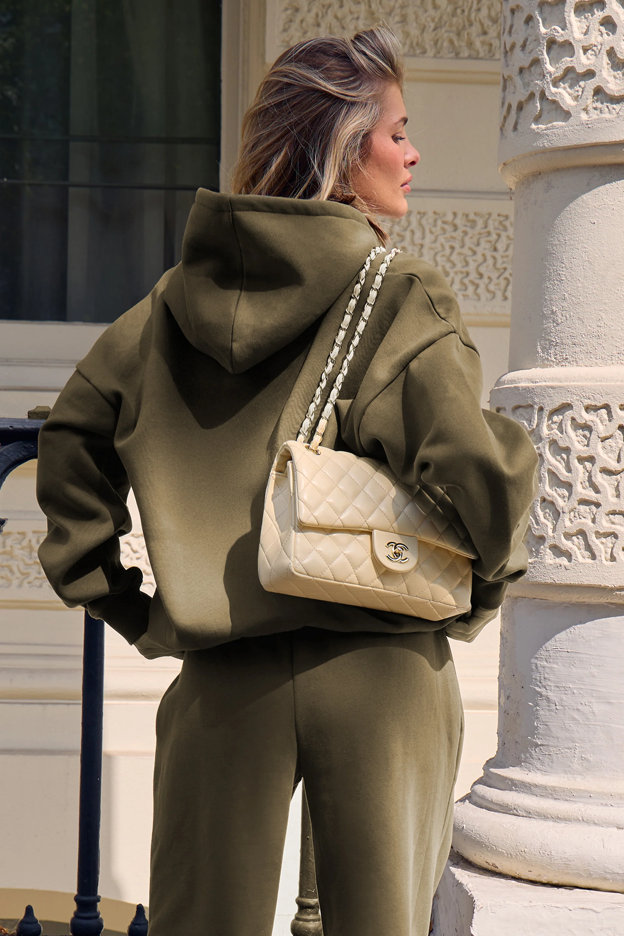 Kaiia Embossed Logo Oversized Hoodie Olive - Image 4