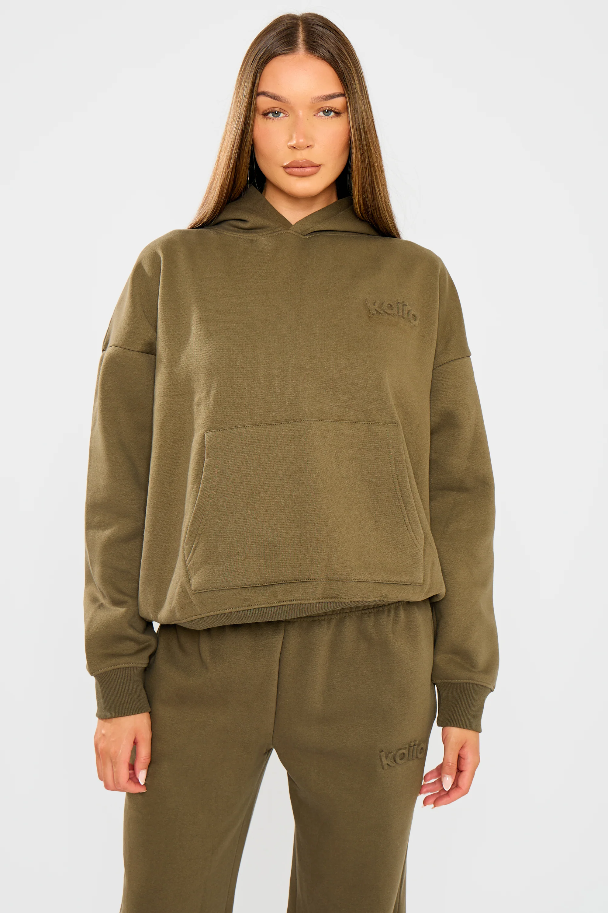 Kaiia Embossed Logo Oversized Hoodie Olive - Image 5