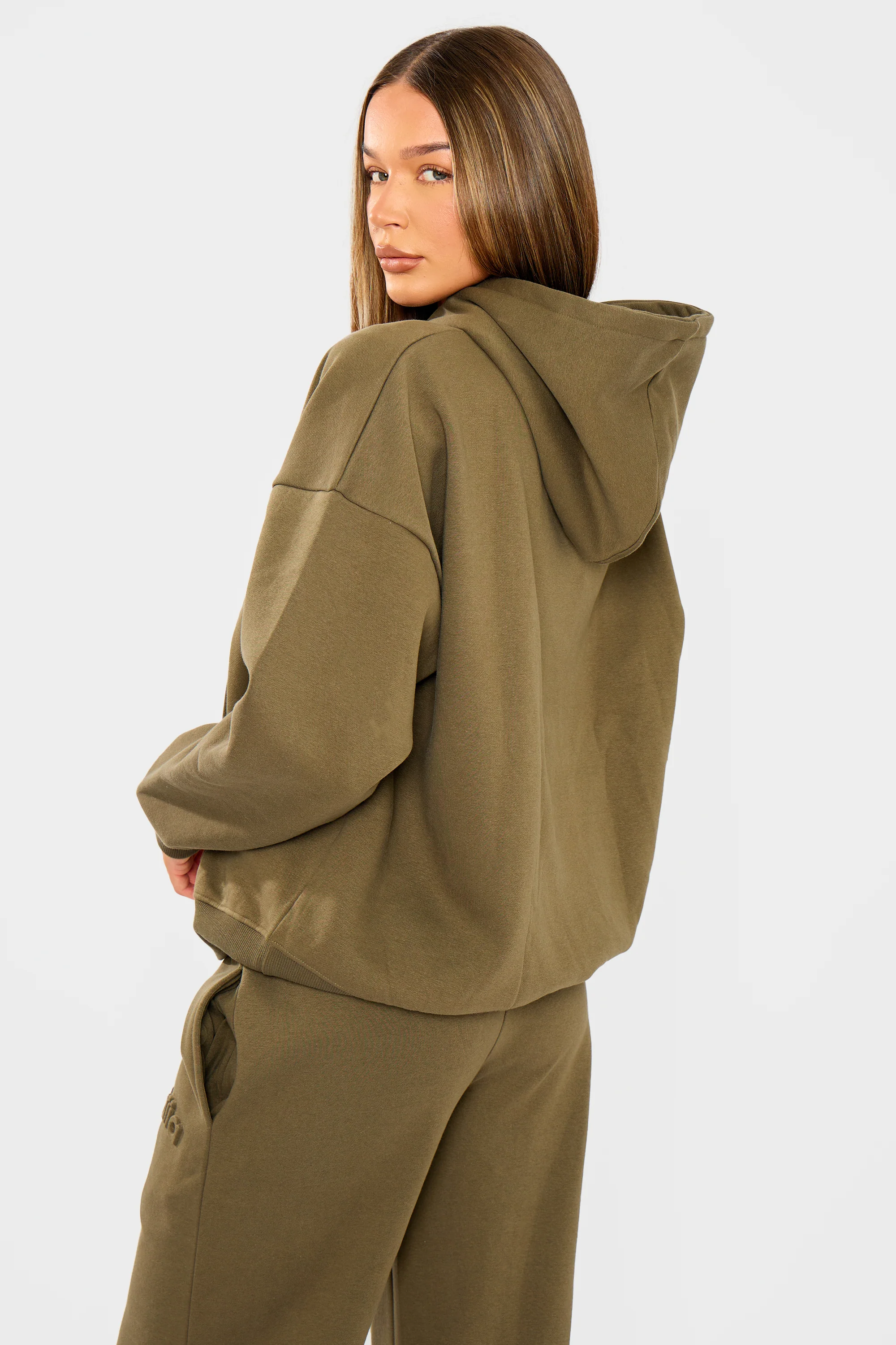 Kaiia Embossed Logo Oversized Hoodie Olive - Image 6