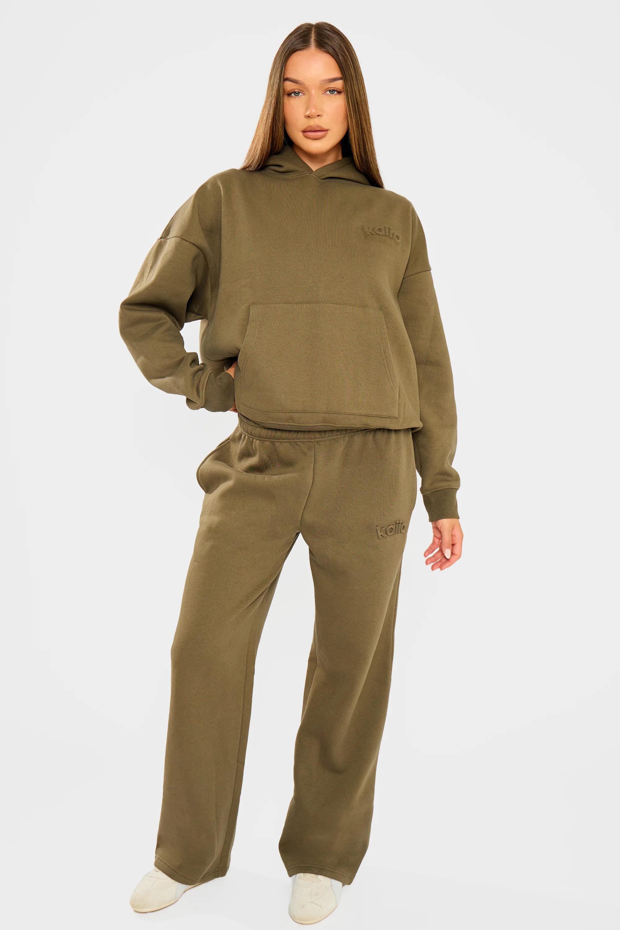 Kaiia Embossed Logo Oversized Hoodie Olive - Image 7