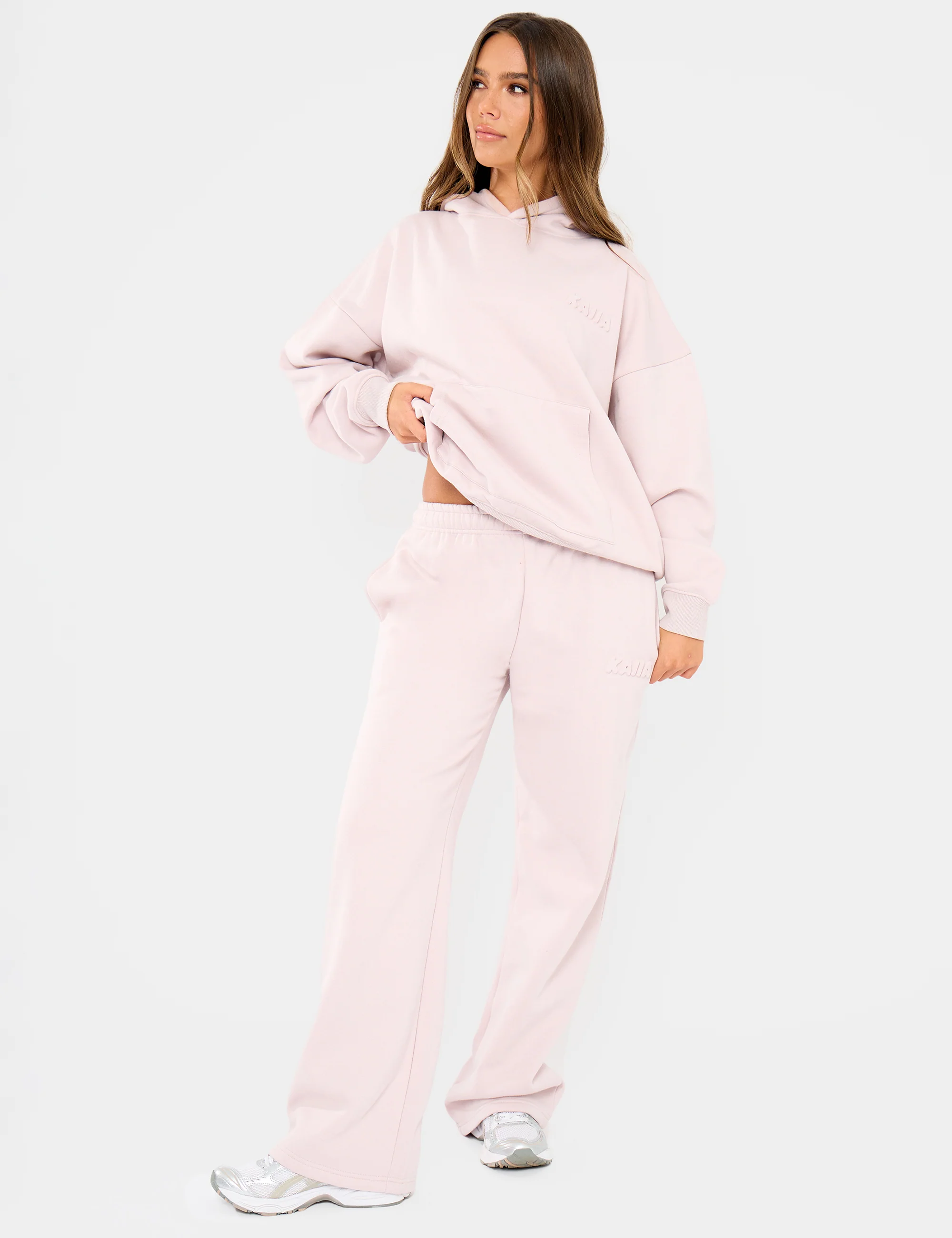 Kaiia Embossed Logo Oversized Hoodie Pale Dusty Lilac - Image 3