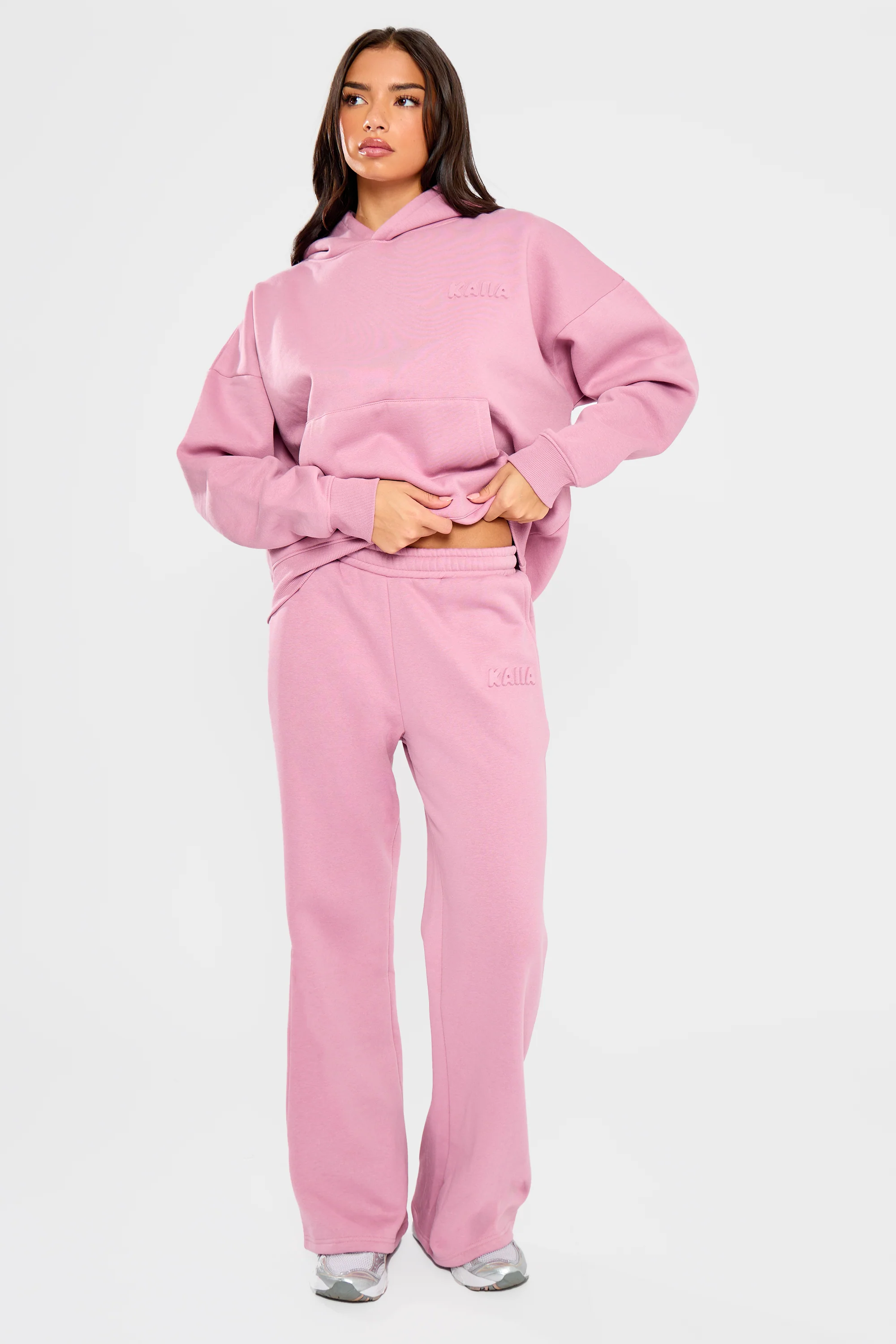Kaiia Embossed Bubble Logo Oversized Hoodie Petal Pink - Image 3