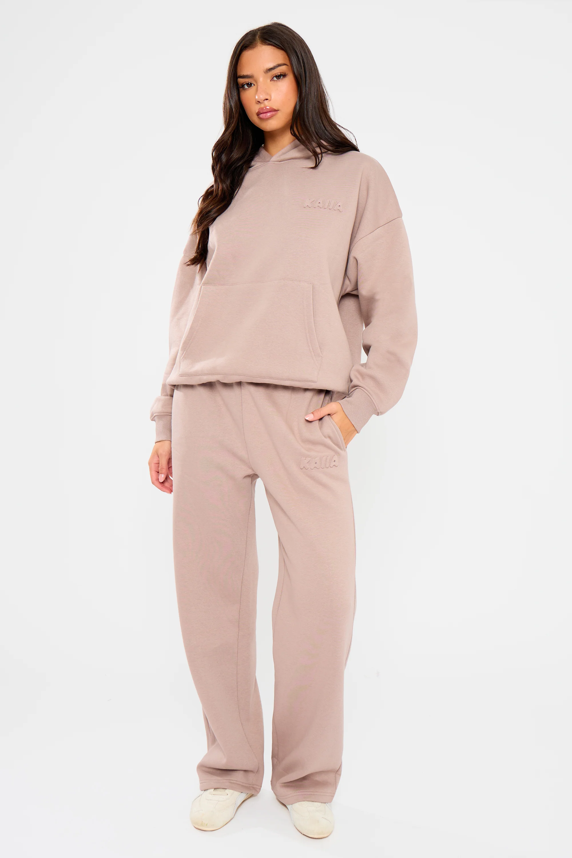 Kaiia Embossed Bubble Logo Oversized Hoodie Clay - Image 5