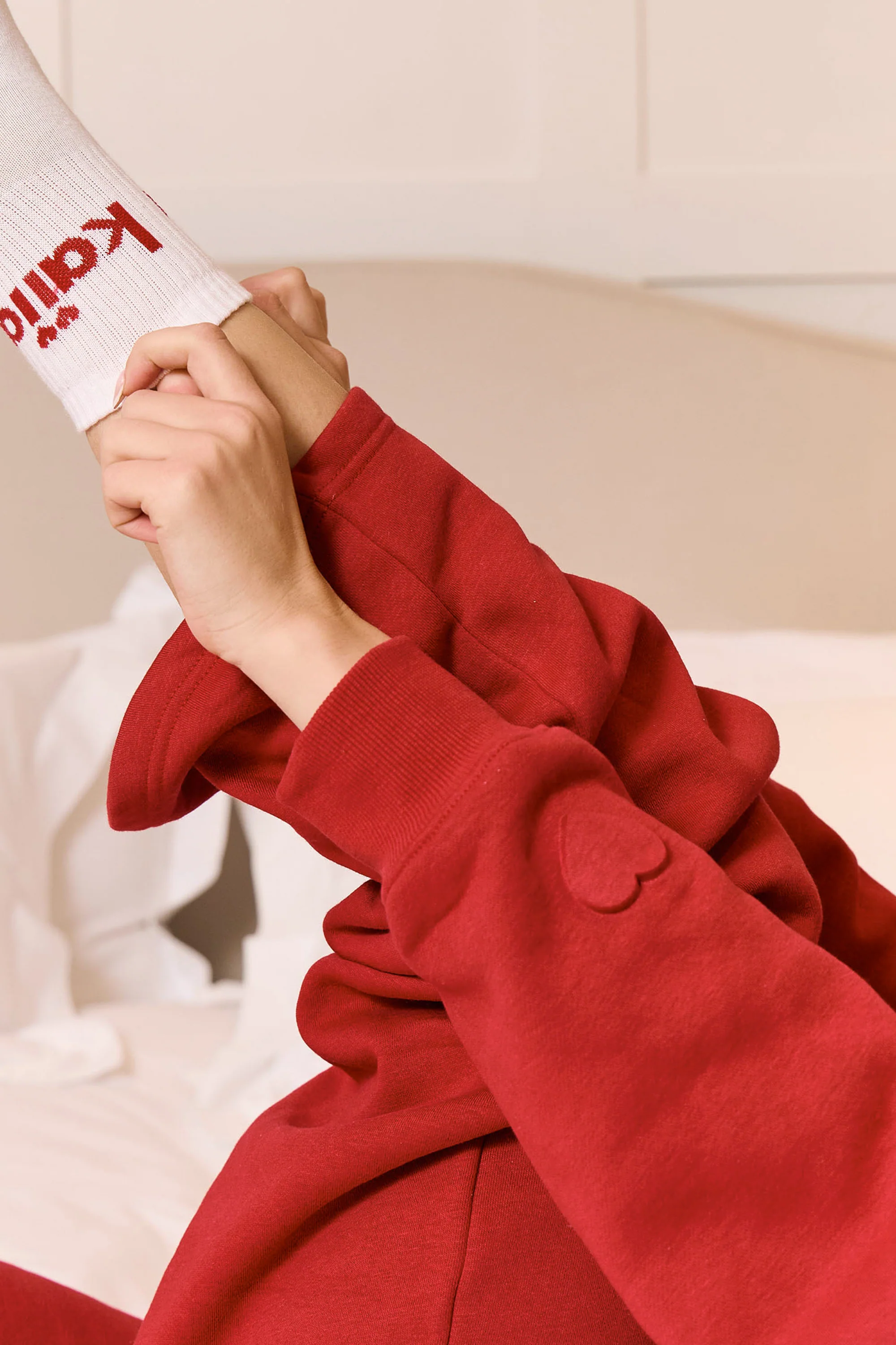 Kaiia Embossed Logo Oversized Hoodie Red Rose - Image 5