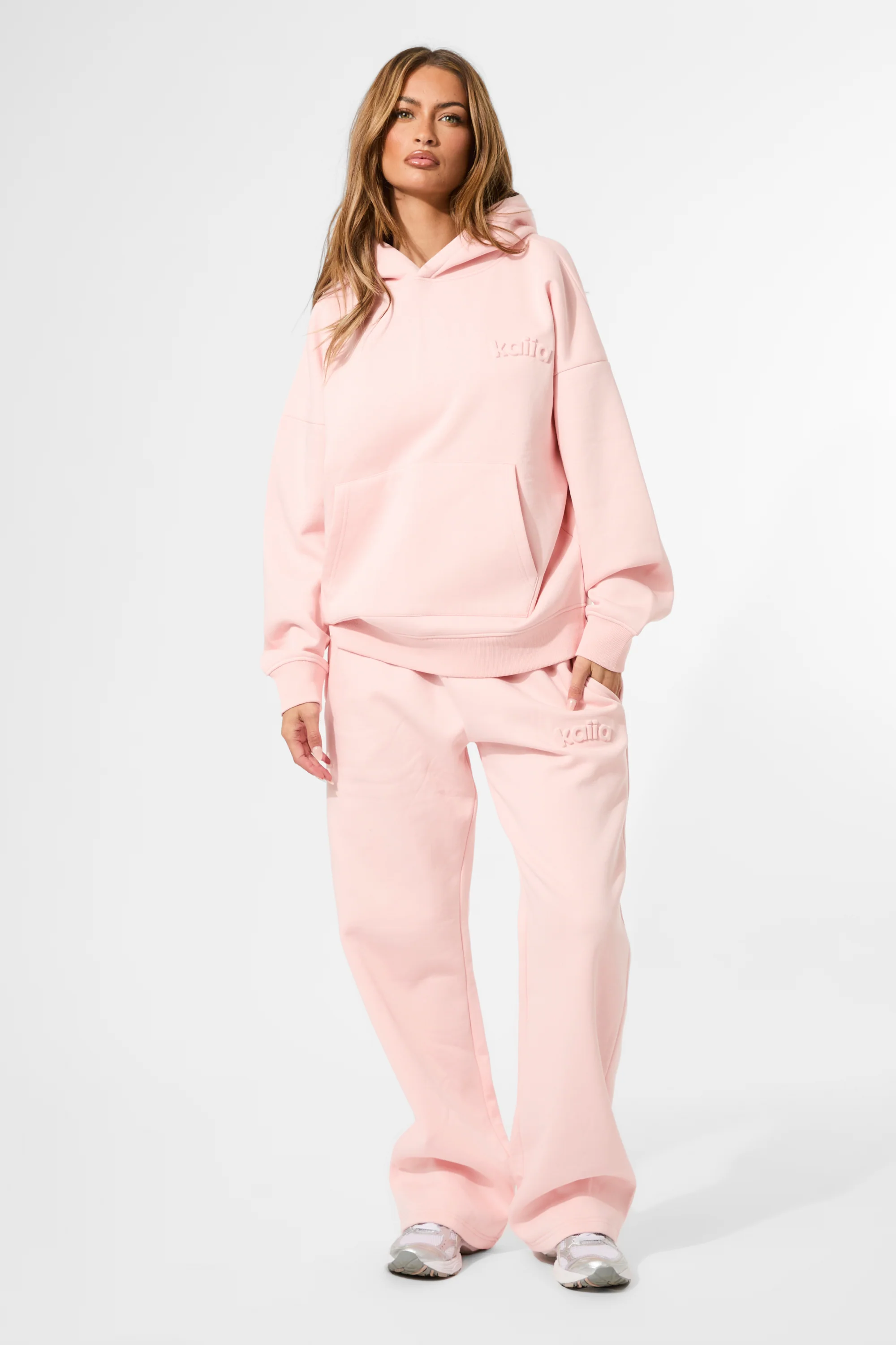 Kaiia Embossed Logo Oversized Hoodie Sugar Pink - Image 3