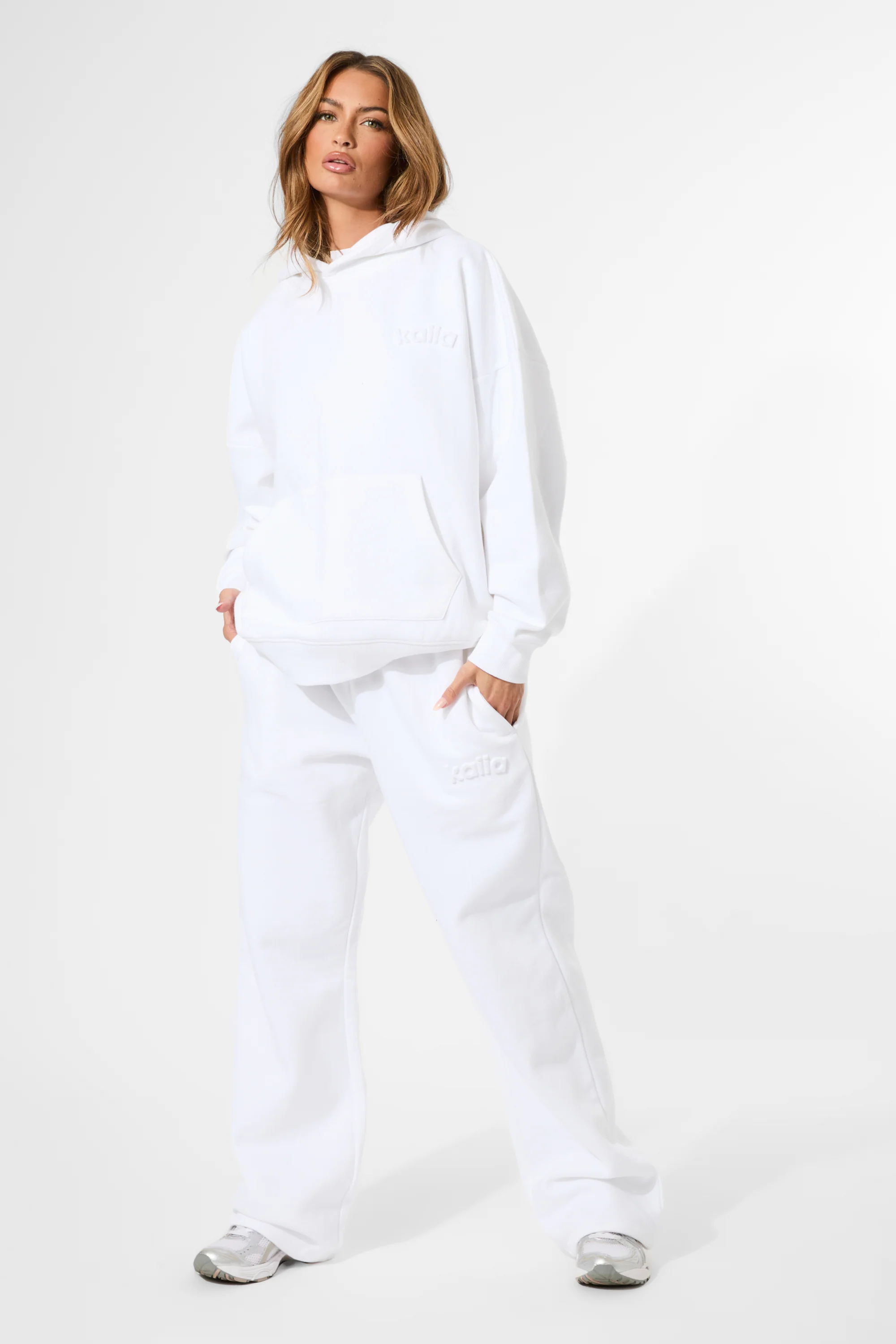 Kaiia Embossed Logo Oversized Hoodie White - Image 3