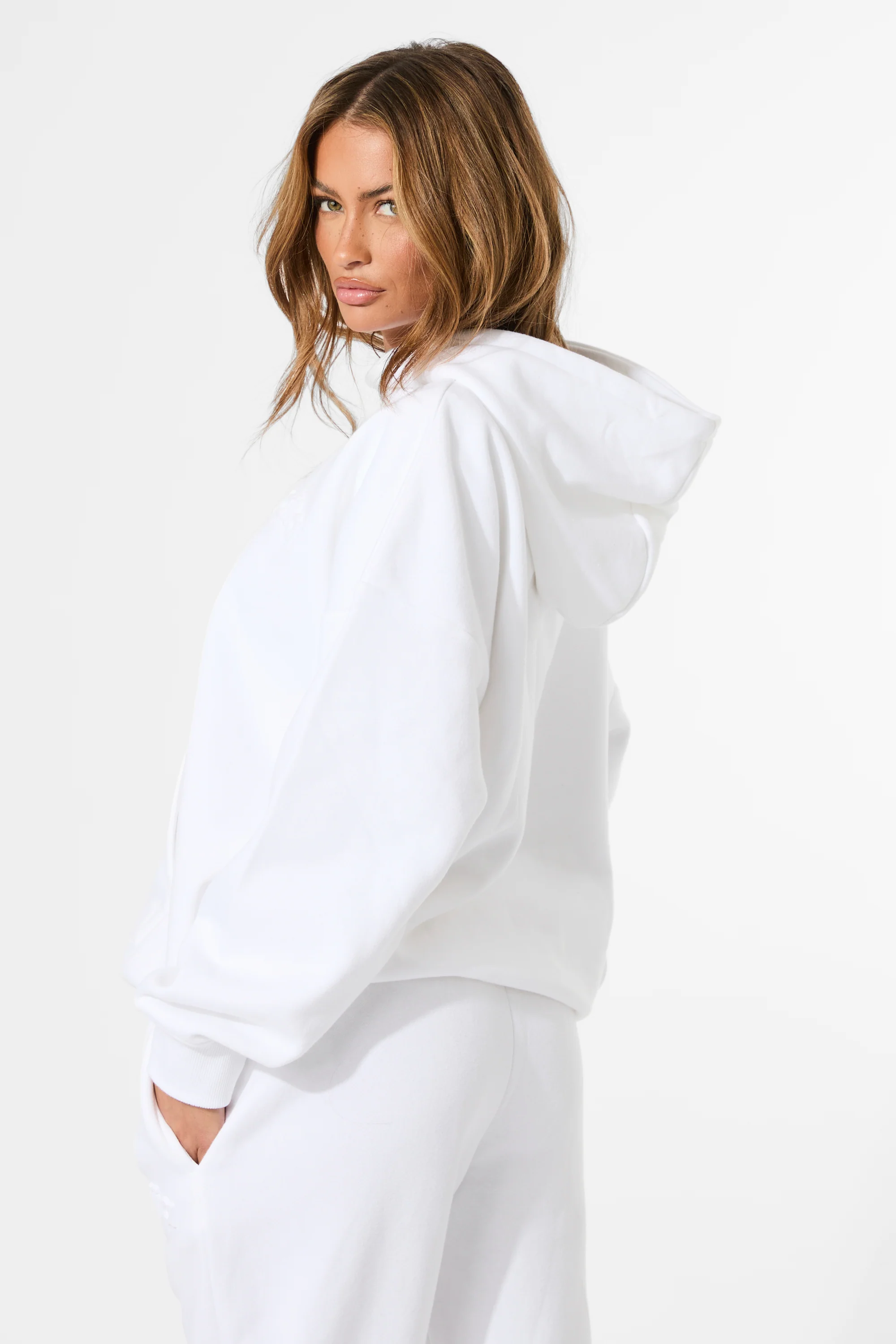 Kaiia Embossed Logo Oversized Hoodie White - Image 4