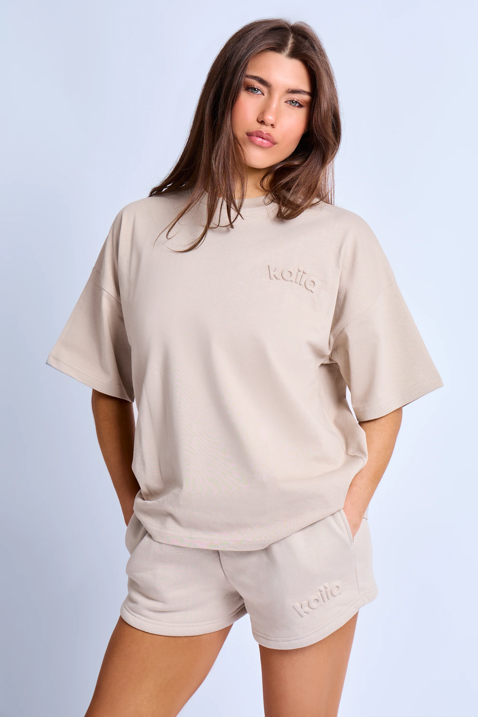Kaiia Embossed Logo Oversized T-shirt Ash Taupe