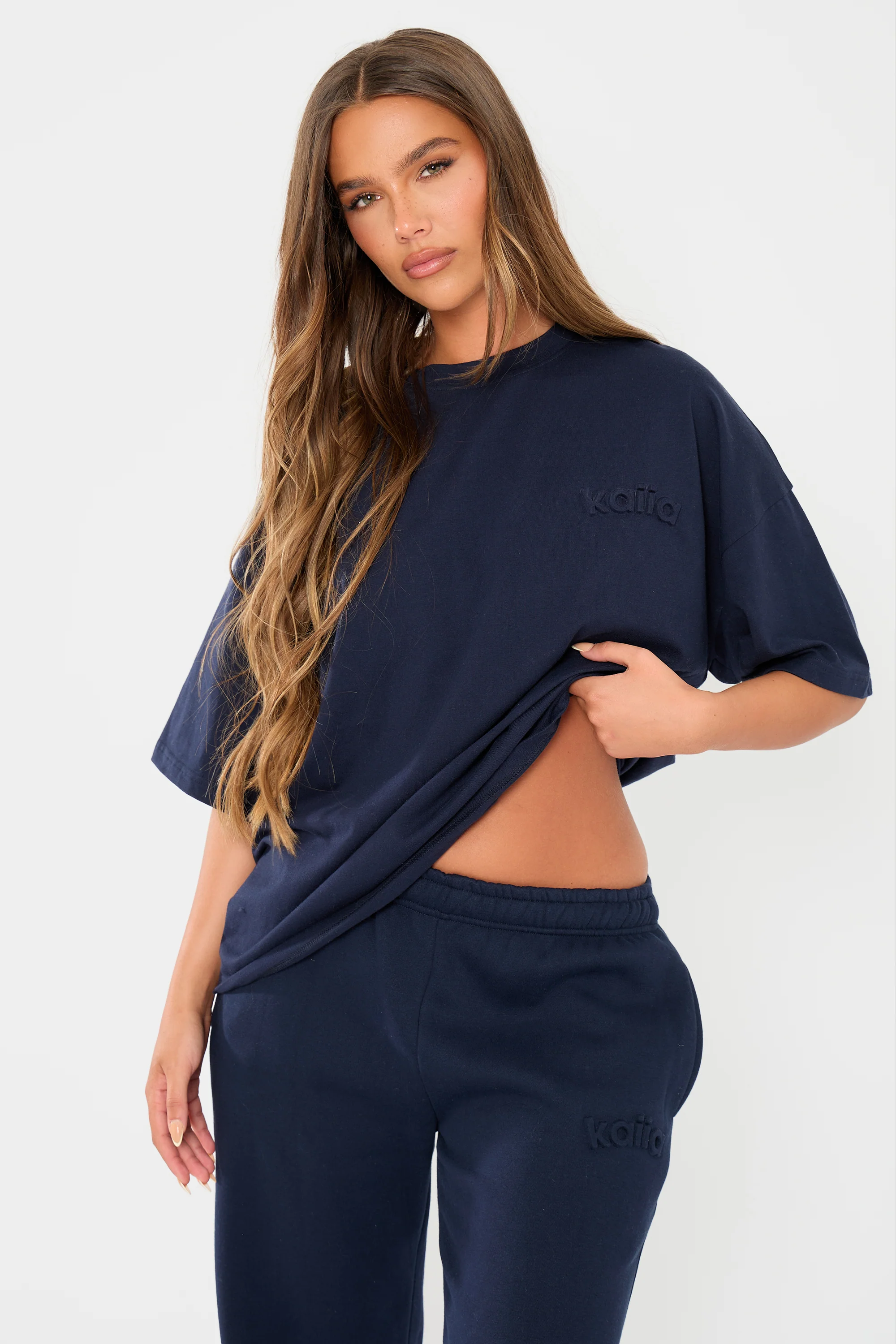 Kaiia Embossed Logo Oversized T-shirt Navy - Image 6