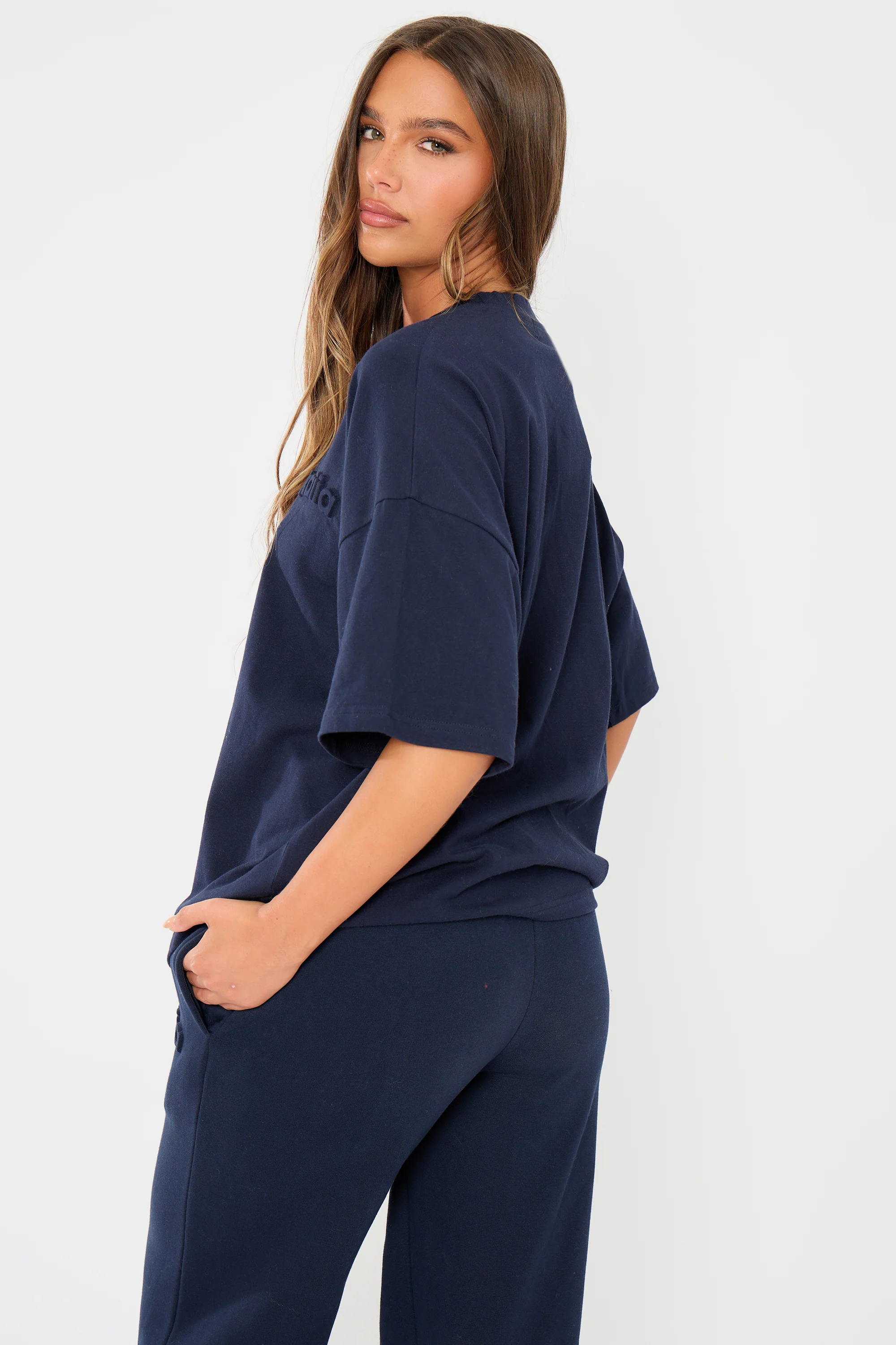 Kaiia Embossed Logo Oversized T-shirt Navy - Image 7