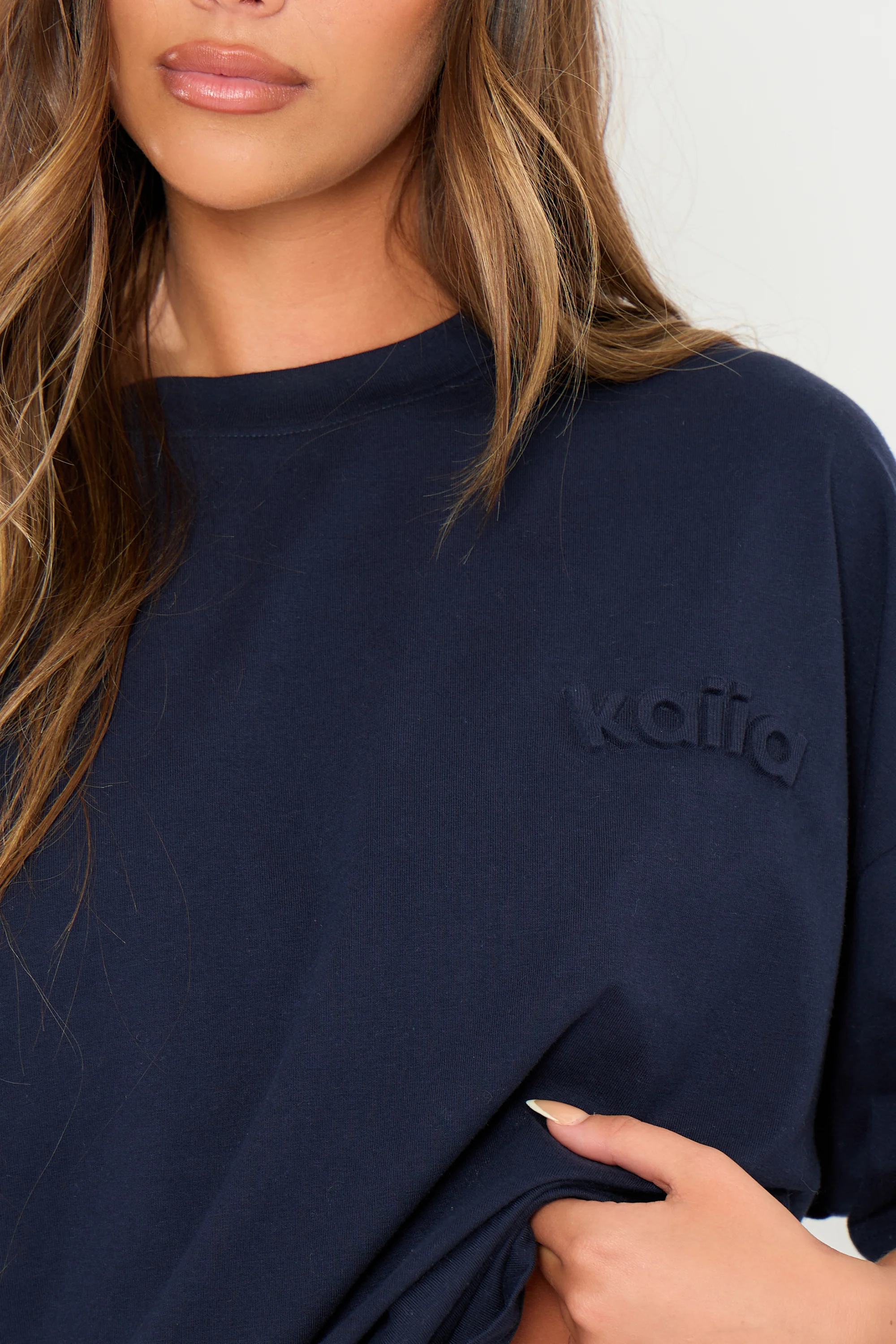Kaiia Embossed Logo Oversized T-shirt Navy - Image 8