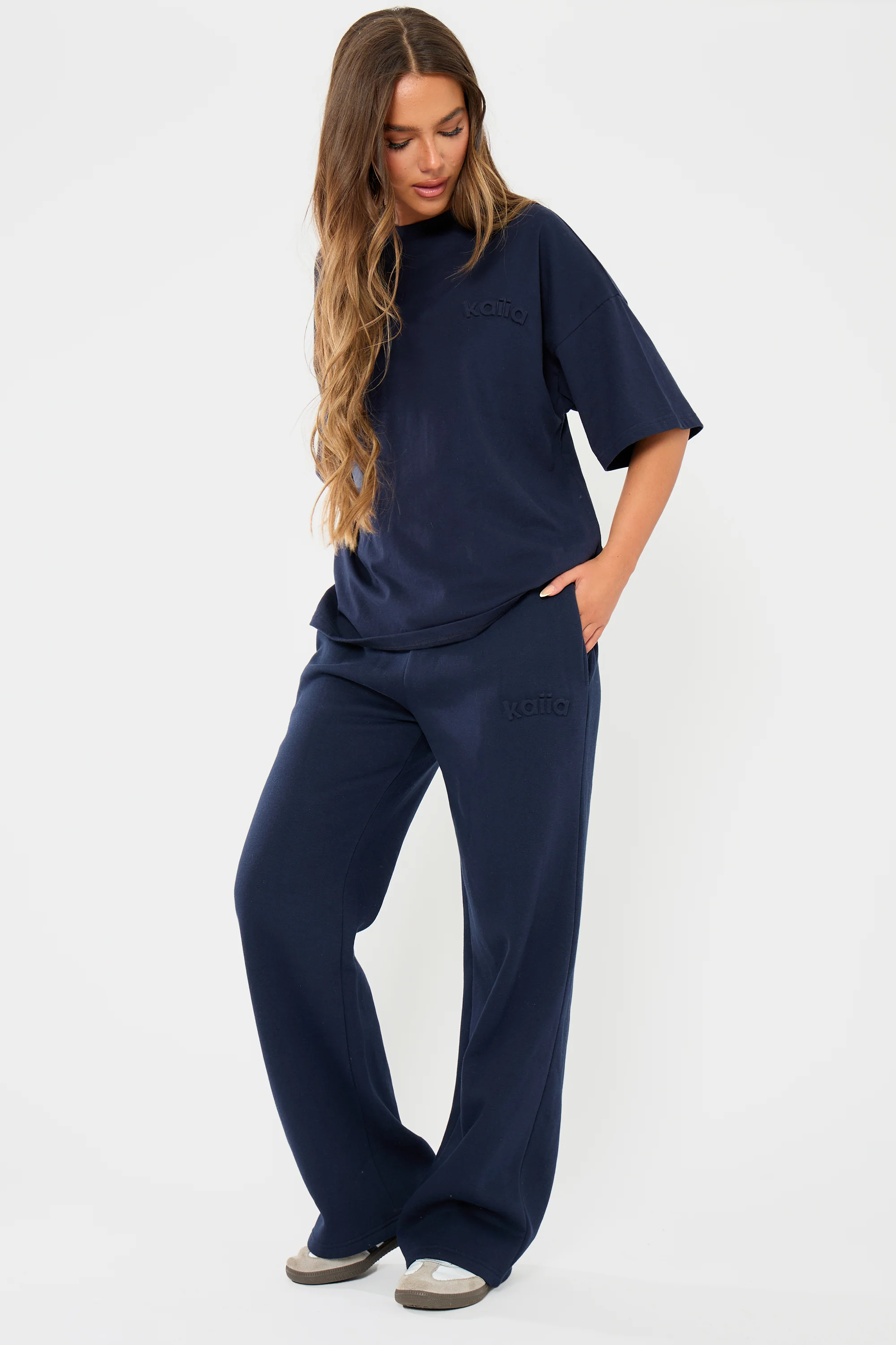 Kaiia Embossed Logo Oversized T-shirt Navy - Image 9