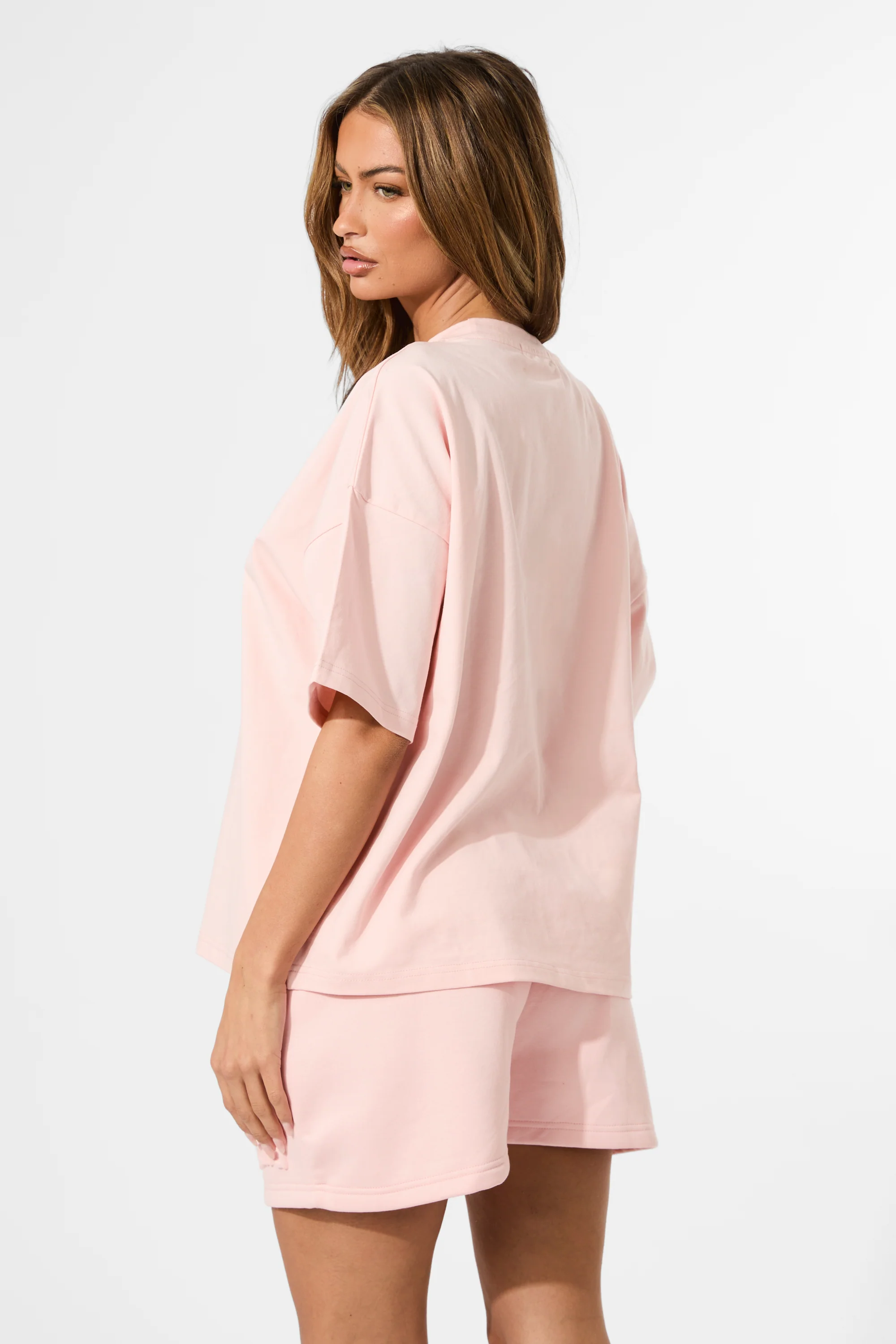 Kaiia Embossed Logo Oversized Tee Sugar Pink - Image 4