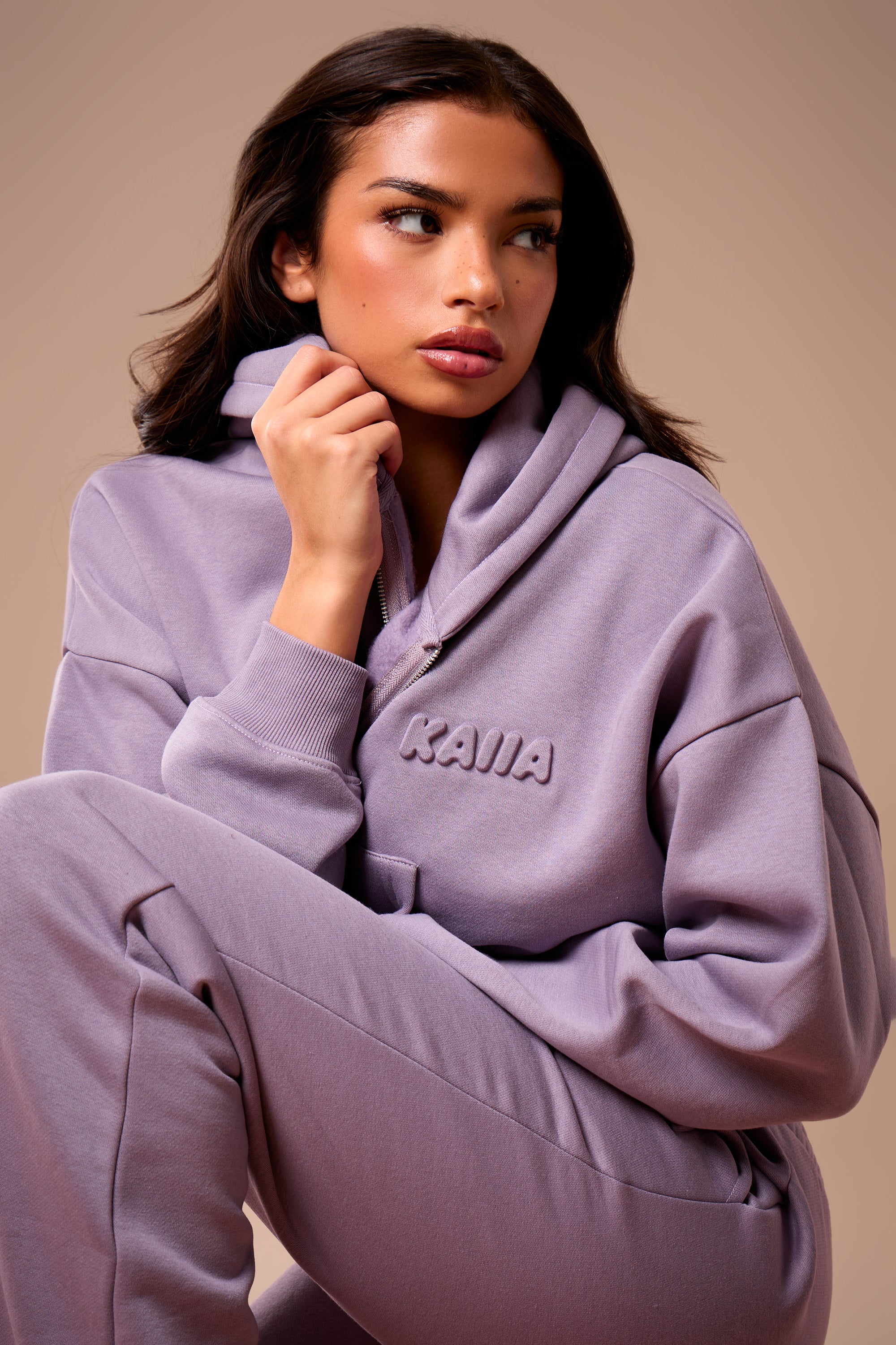 Kaiia Embossed Bubble Logo Oversized Zip Through Hoodie Dusk - Image 2
