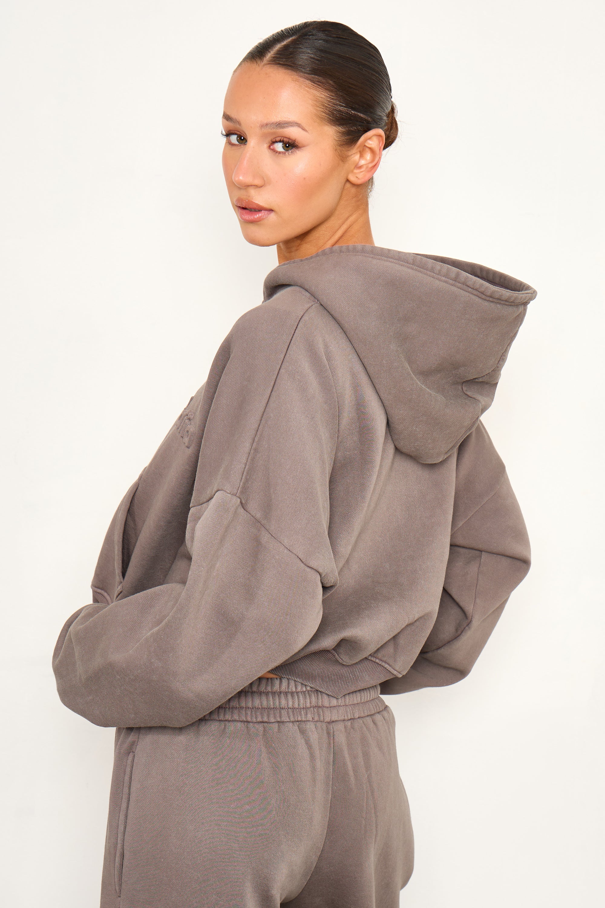 Kaiia Embossed Logo Oversized Zip Through Hoodie Washed Storm Grey - Image 5