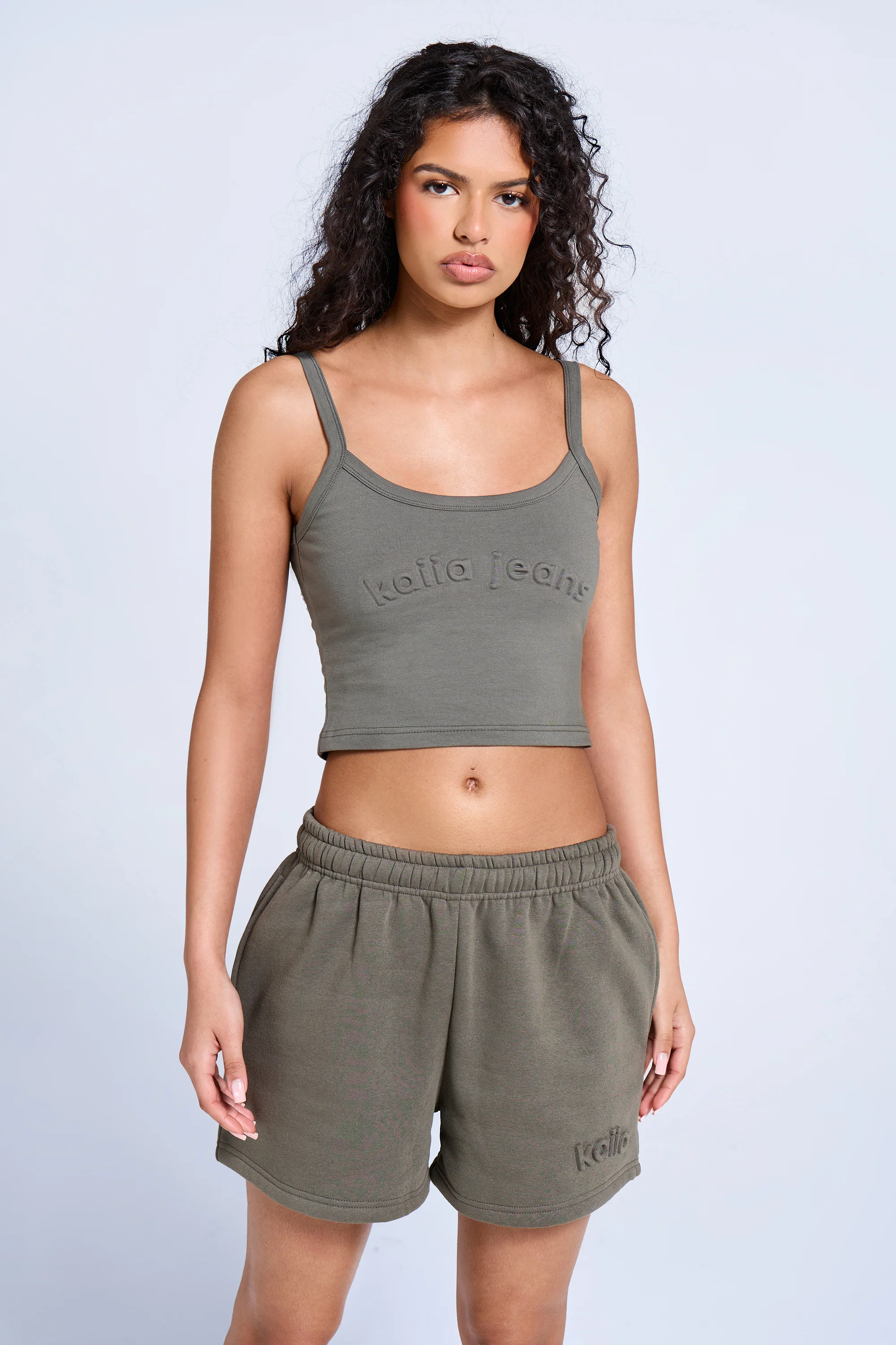 Kaiia Embossed Logo Shorts Smoke Olive - Image 3