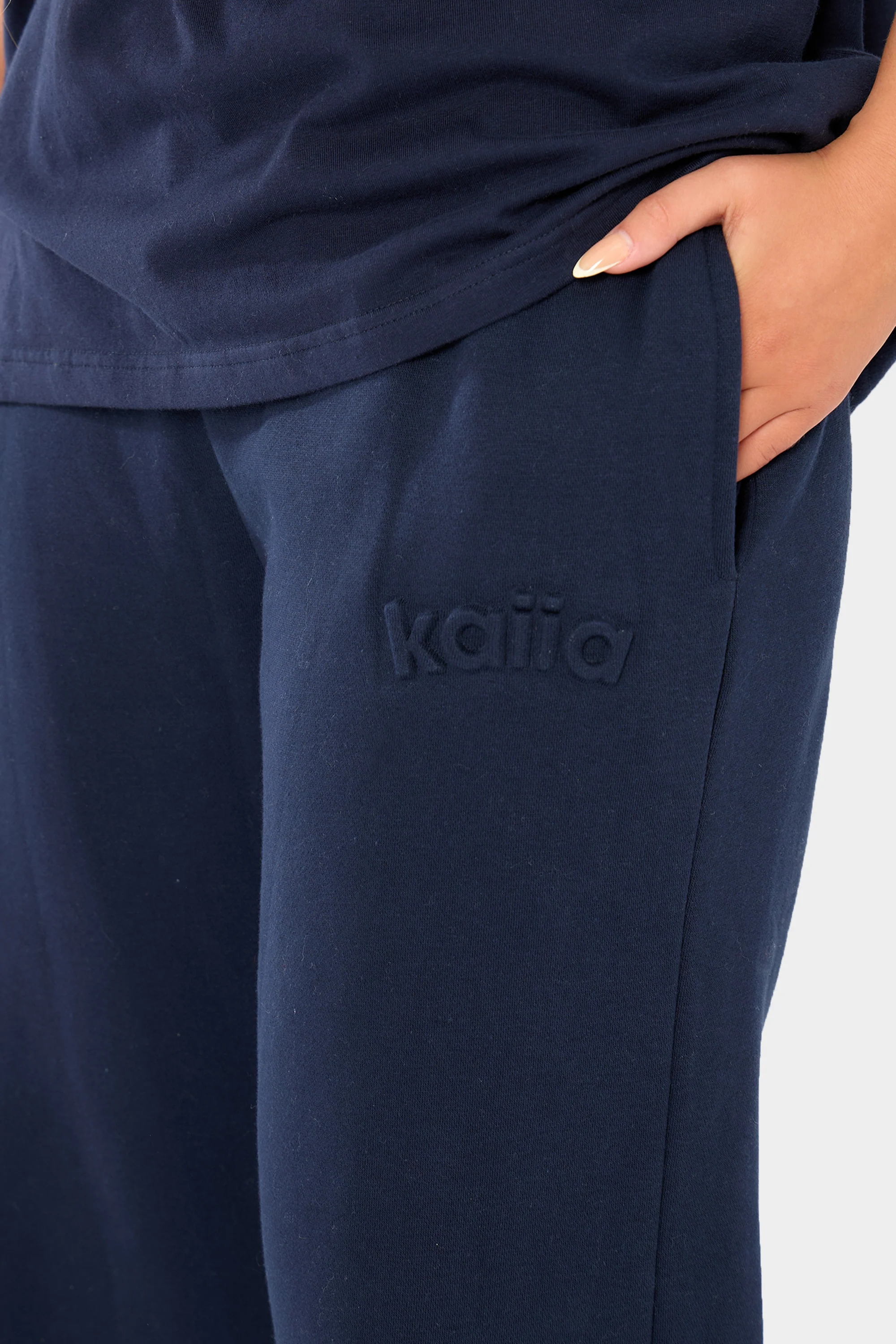 Kaiia Embossed Logo Straight Wide Leg Joggers Navy - Image 8