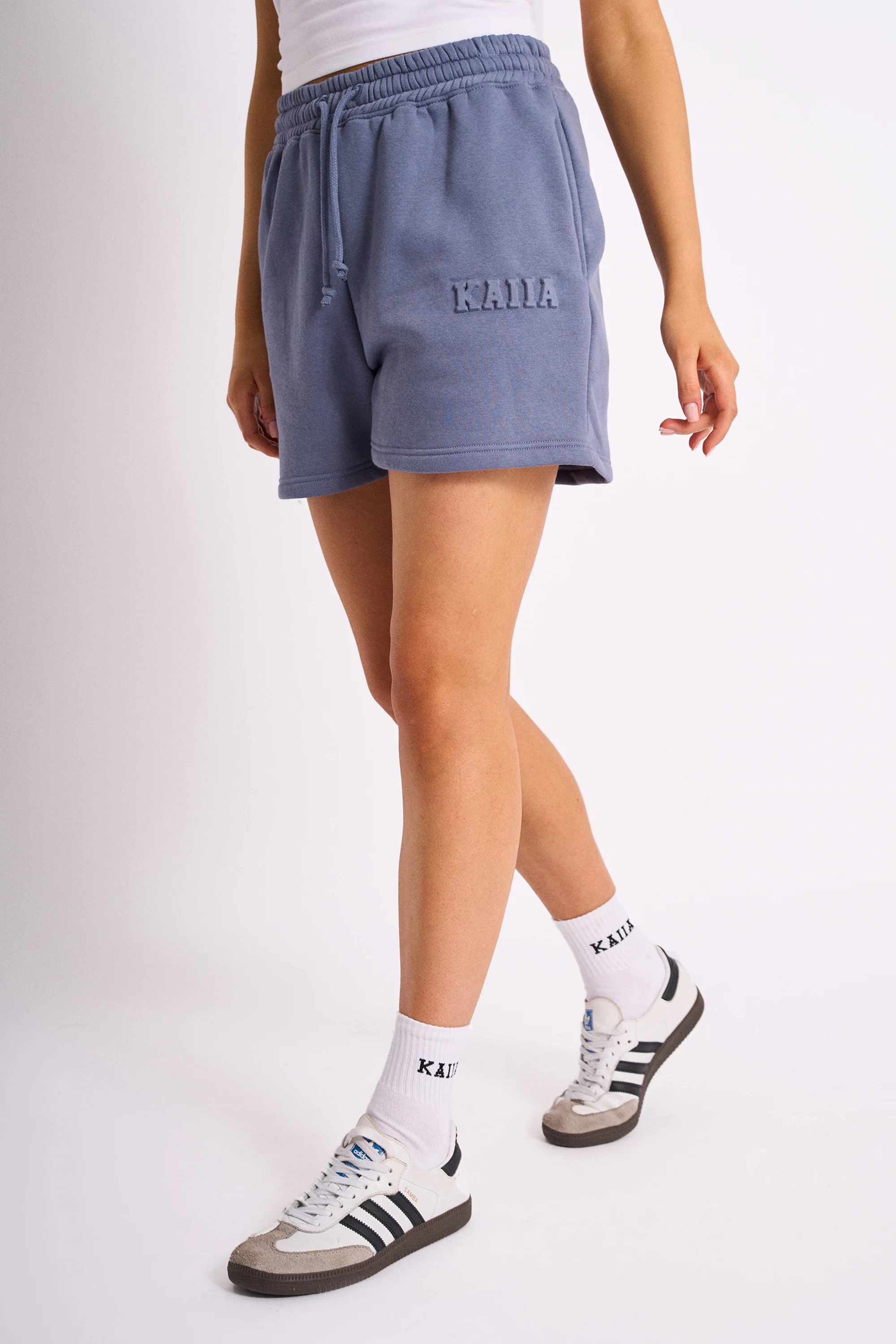 Kaiia Embossed Logo Sweat Shorts Blue - Image 3