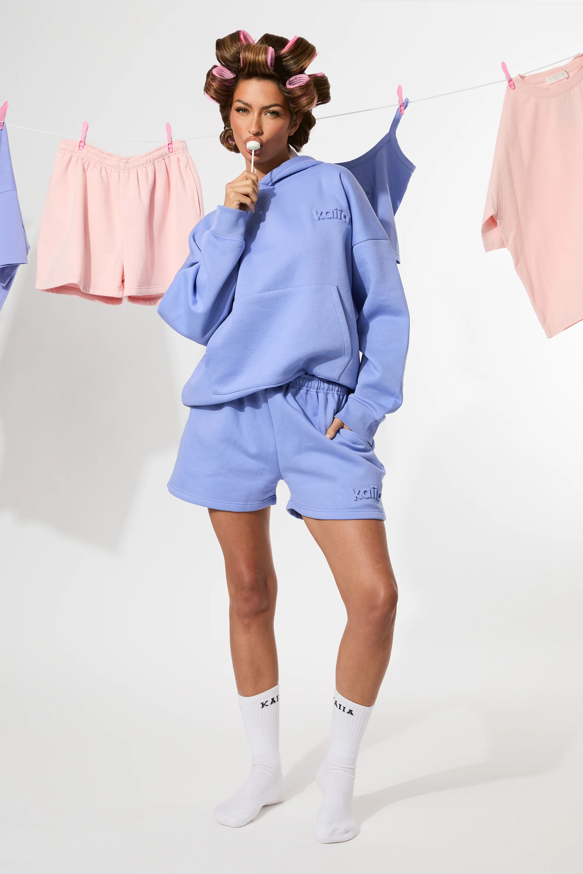 Kaiia Embossed Logo Sweat Shorts Cornflower Blue