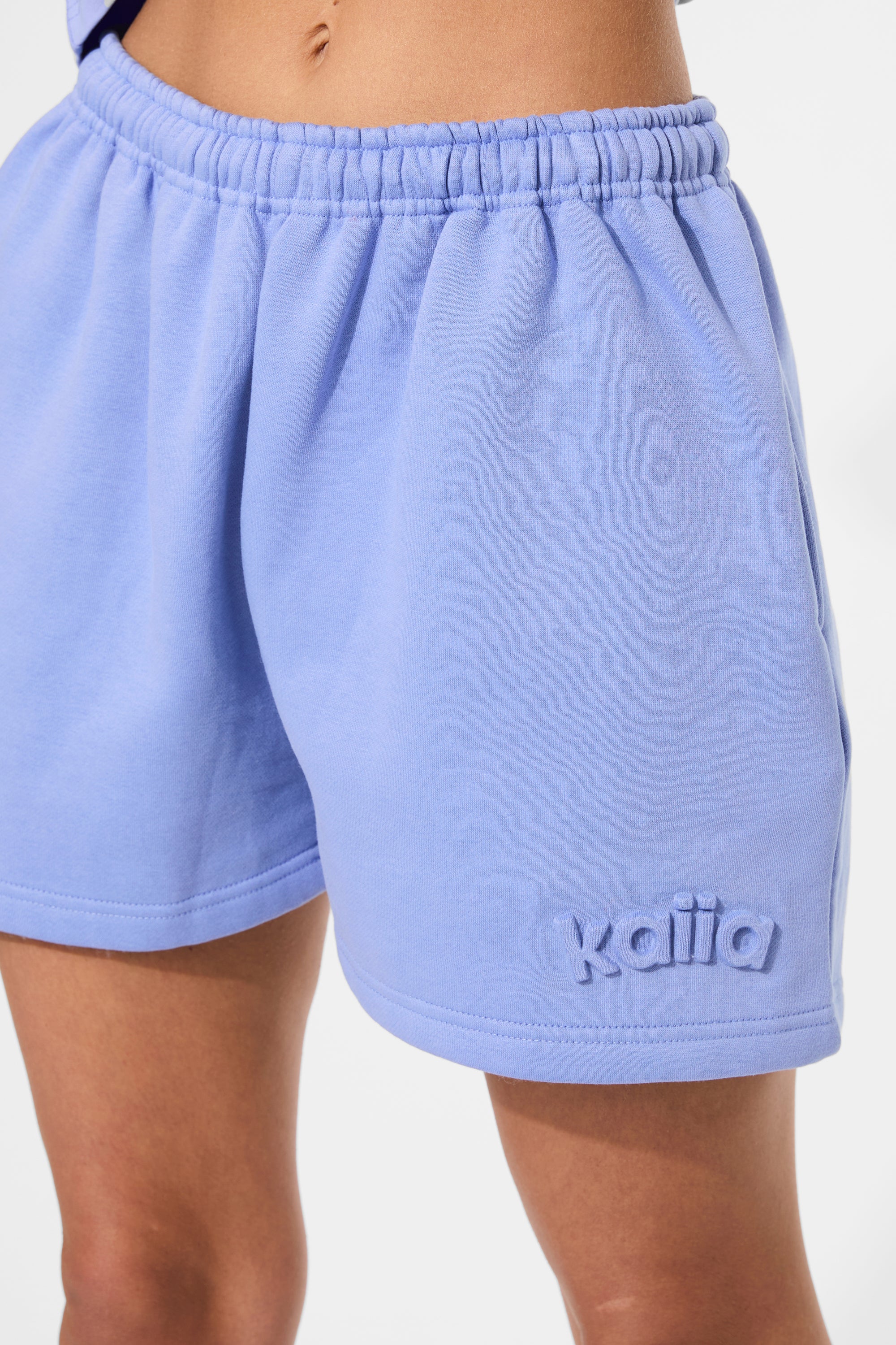 Kaiia Embossed Logo Sweat Shorts Cornflower Blue - Image 3
