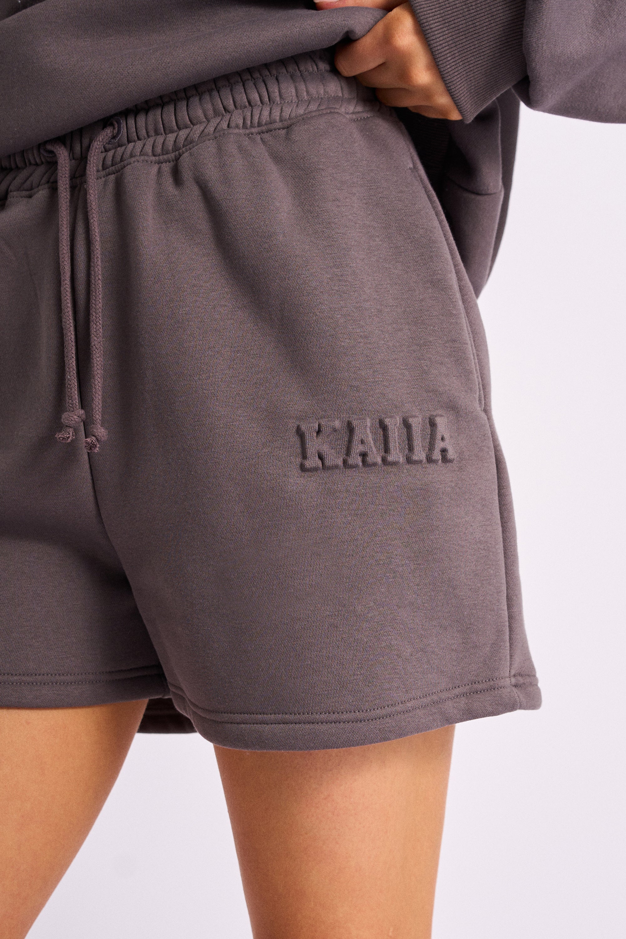 Kaiia Embossed Logo Sweat Shorts Dark Grey - Image 4