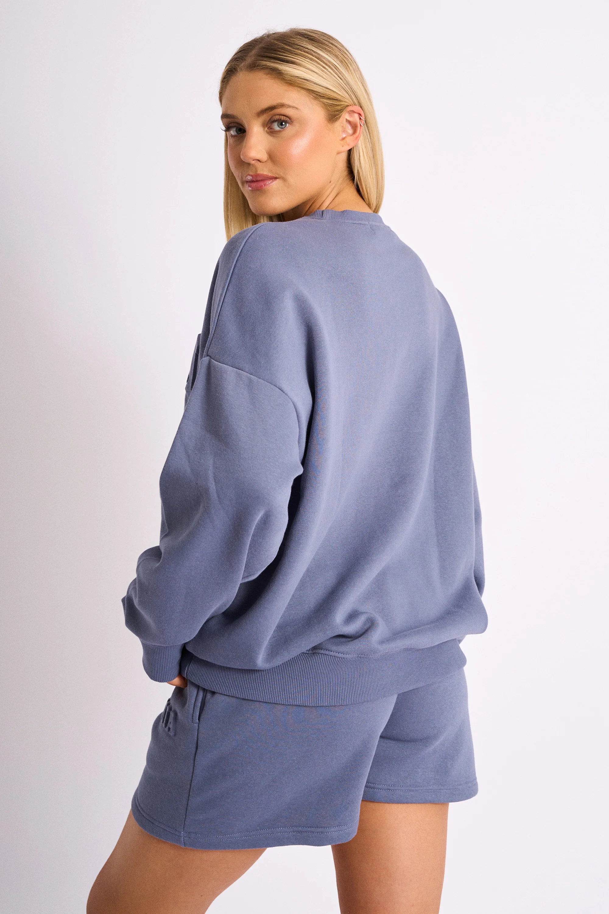 Kaiia Embossed Logo Oversized Sweatshirt Blue - Image 3