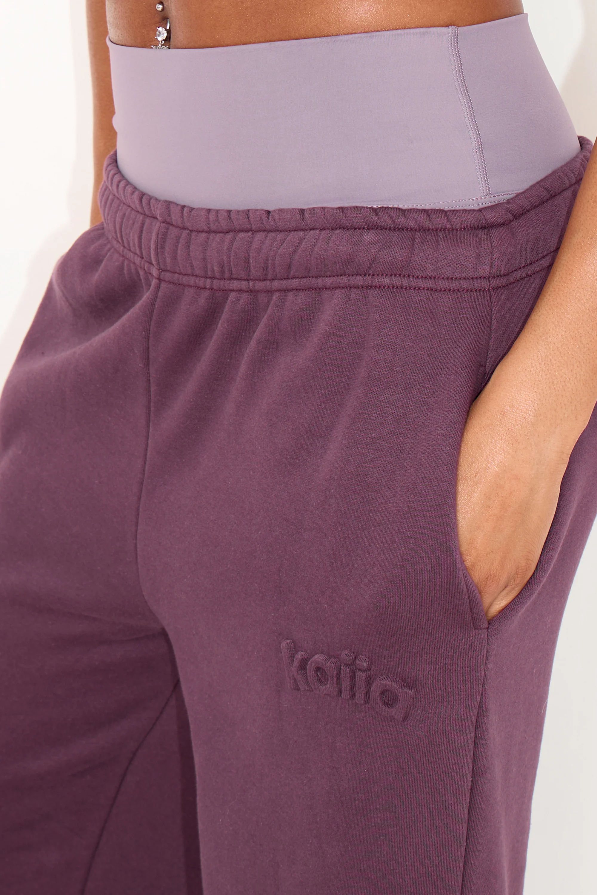 Kaiia Embossed Logo Wide Leg Joggers Aubergine - Image 5