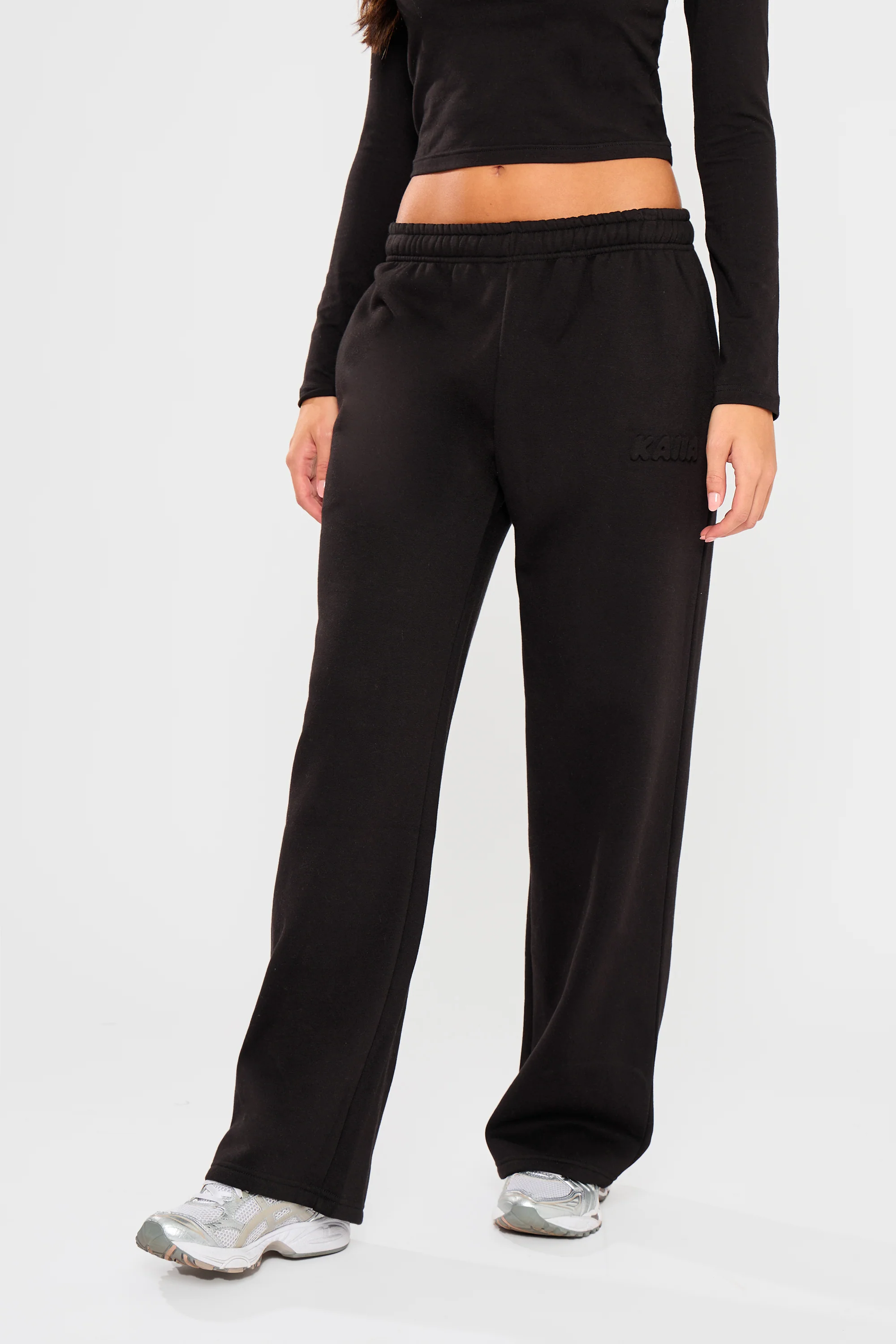 Kaiia Embossed Bubble Logo Wide Leg Joggers Black - Image 3