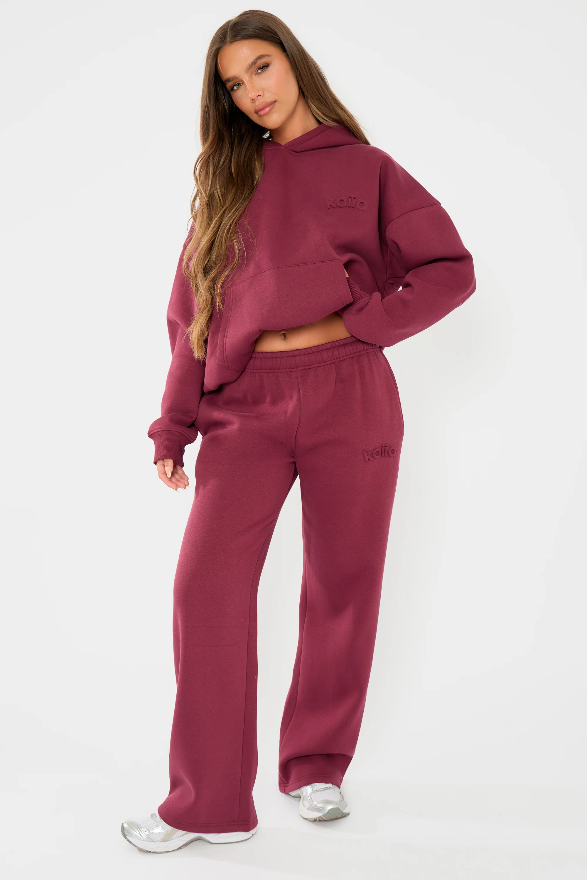 Kaiia Embossed Logo Wide Leg Joggers Dark Cherry - Image 5