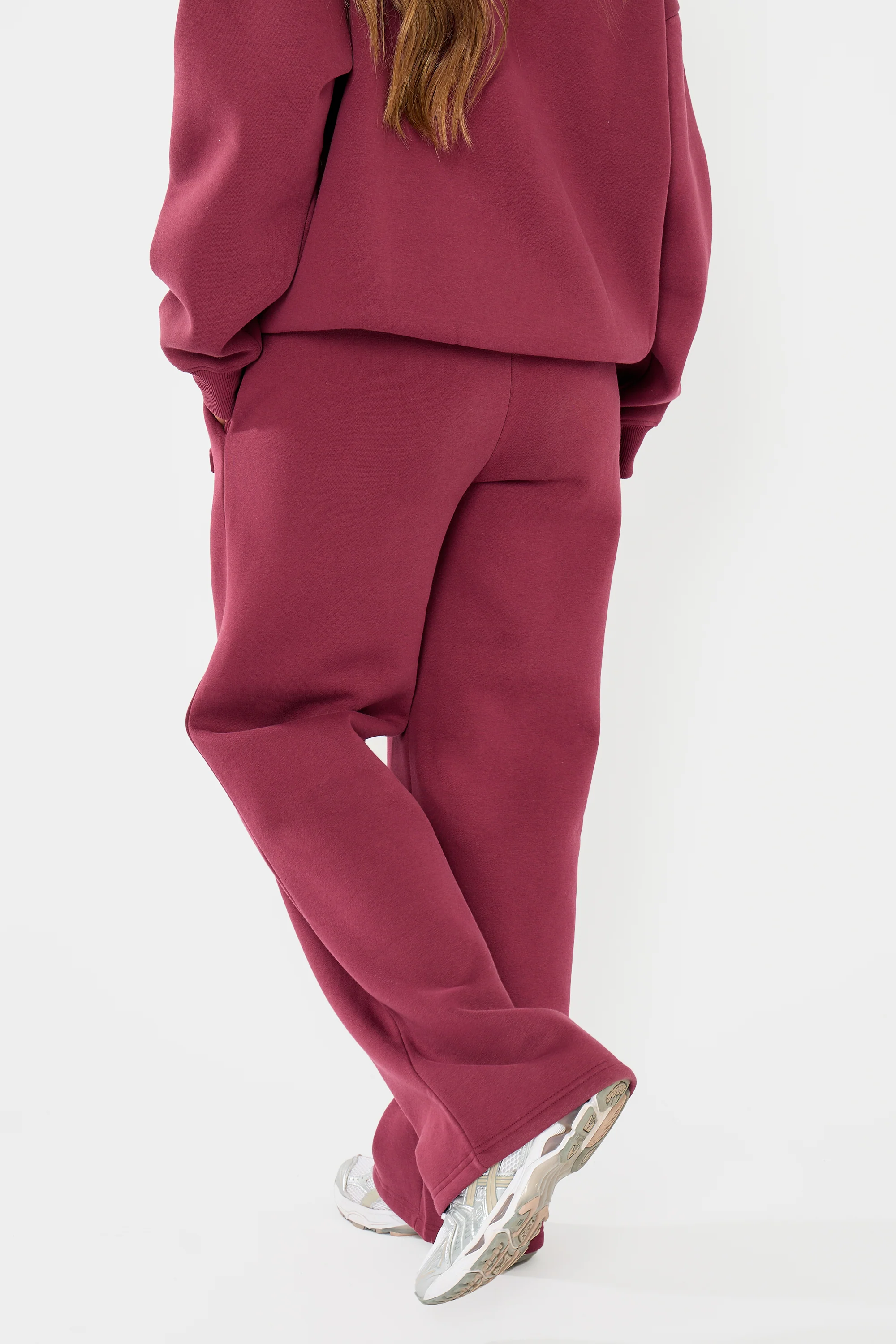 Kaiia Embossed Logo Wide Leg Joggers Dark Cherry - Image 7