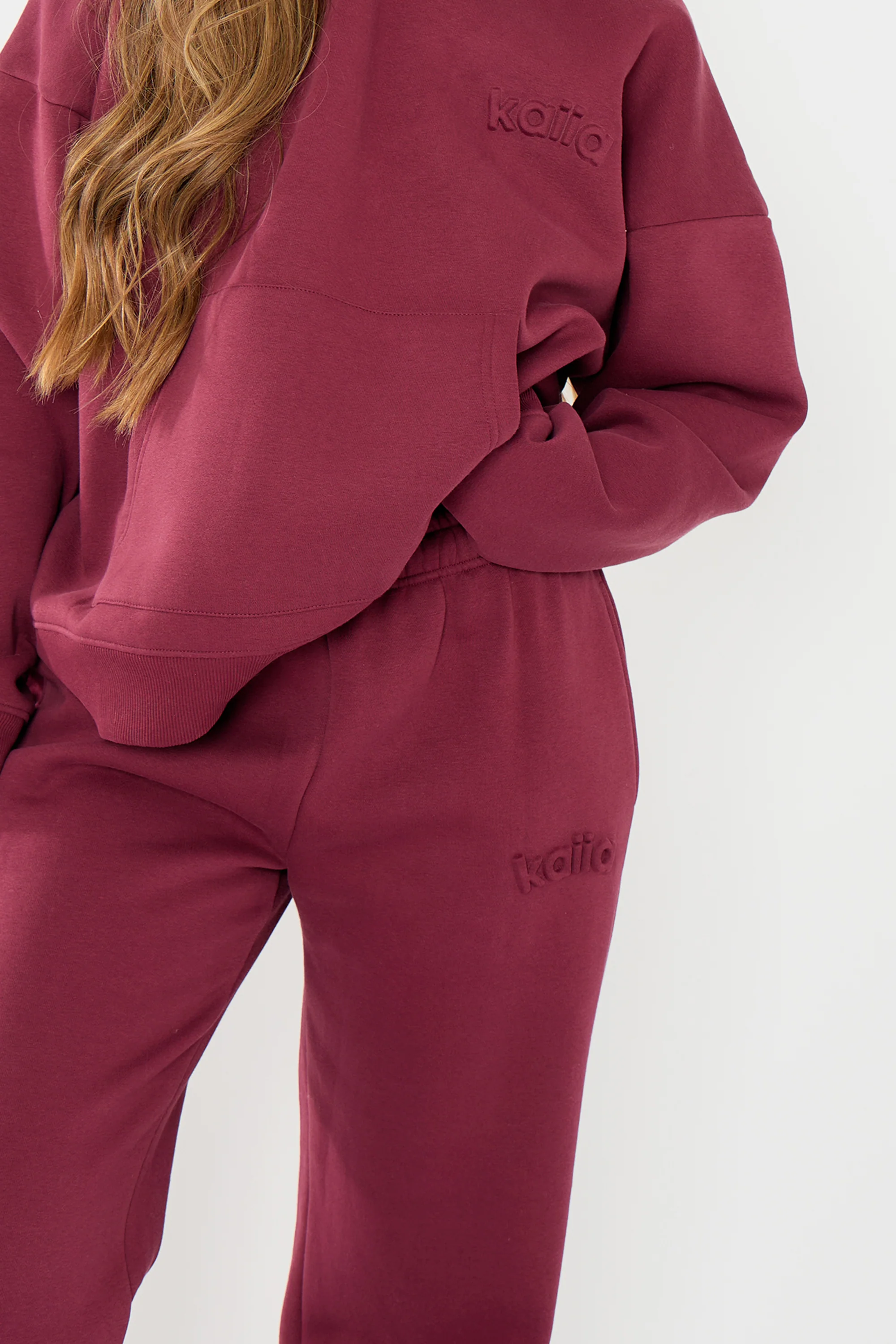 Kaiia Embossed Logo Wide Leg Joggers Dark Cherry - Image 8