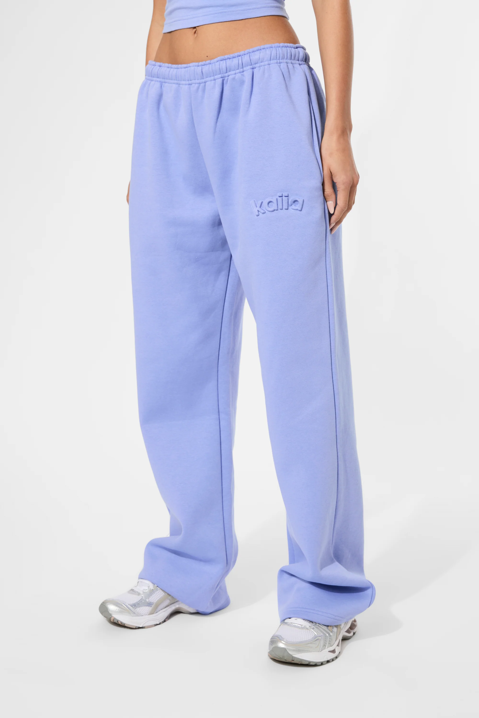 Kaiia Embossed Logo Wide Leg Joggers Cornflower Blue - Image 2