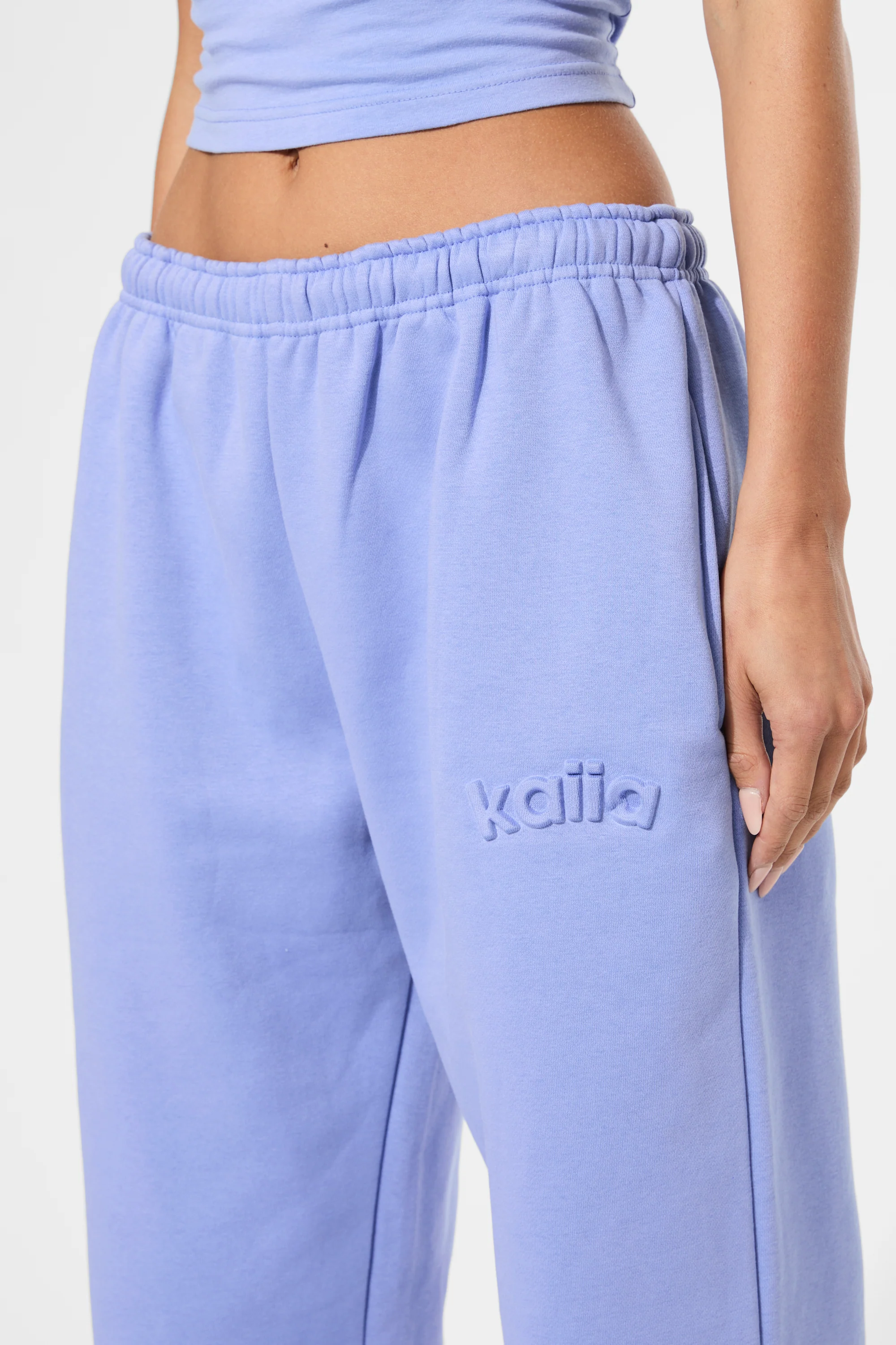 Kaiia Embossed Logo Wide Leg Joggers Cornflower Blue - Image 4