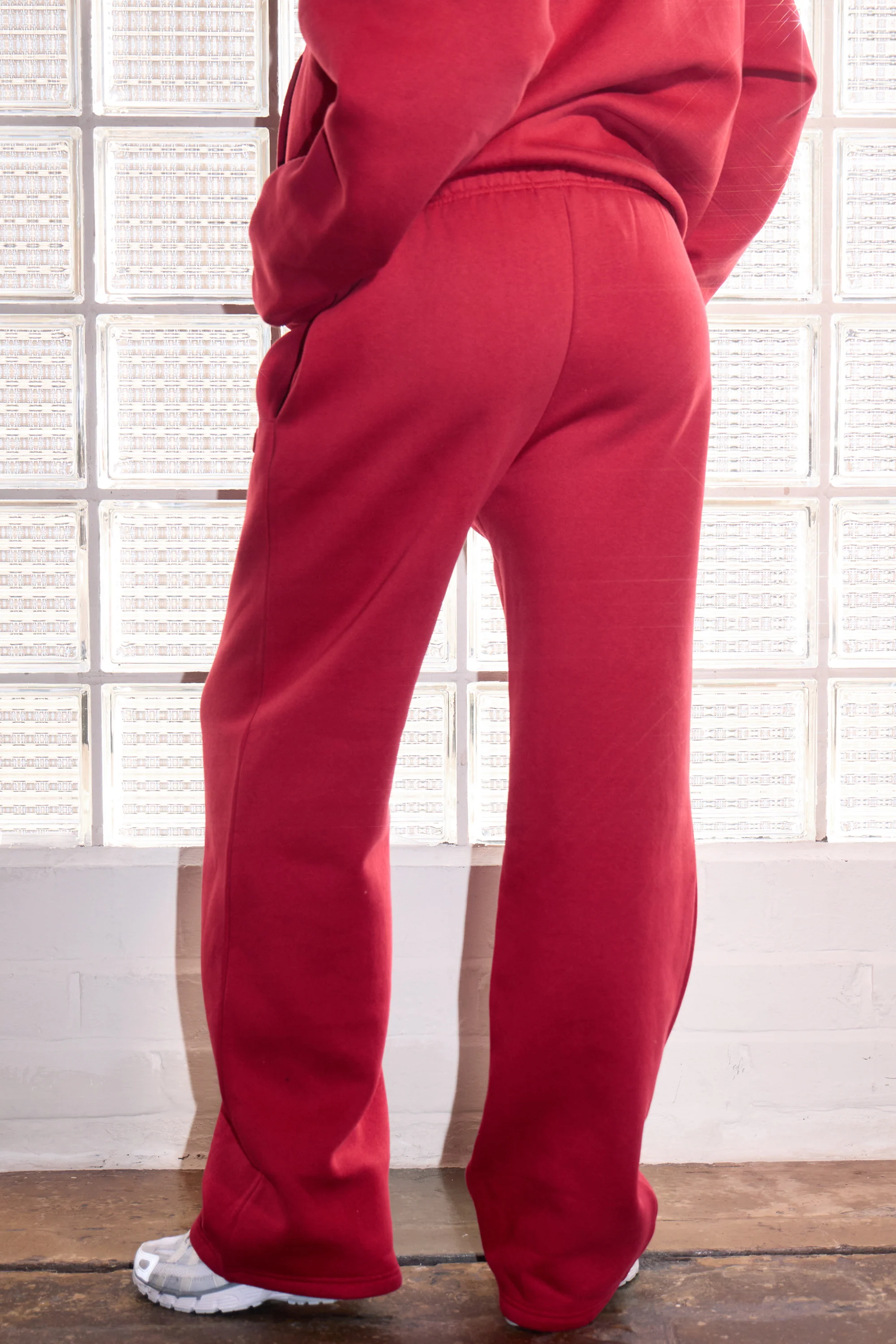 Kaiia Embossed Logo Wide Leg Joggers Deep Red - Image 4