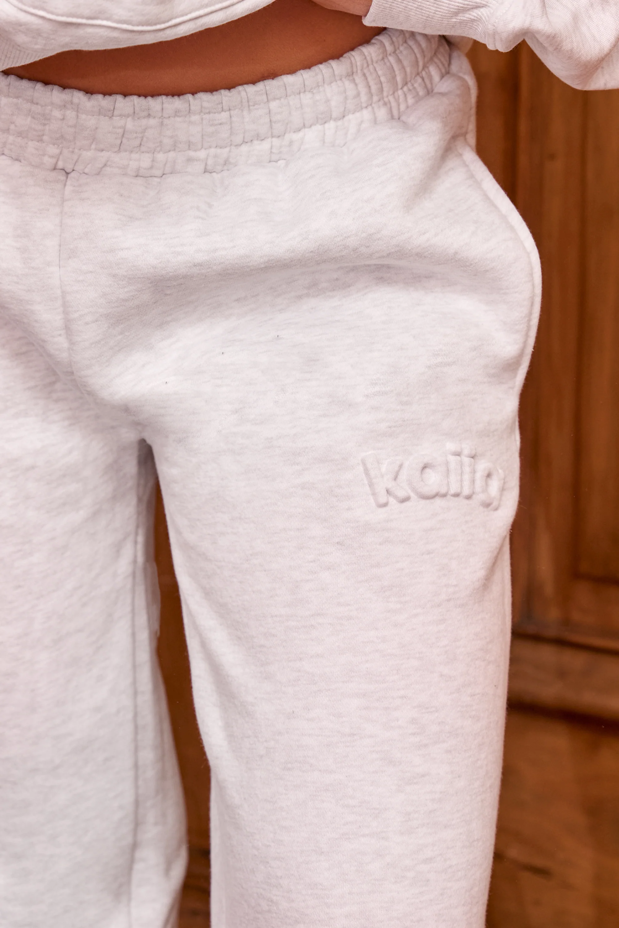 Kaiia Embossed Logo Wide Leg Joggers Light Grey Marl - Image 6