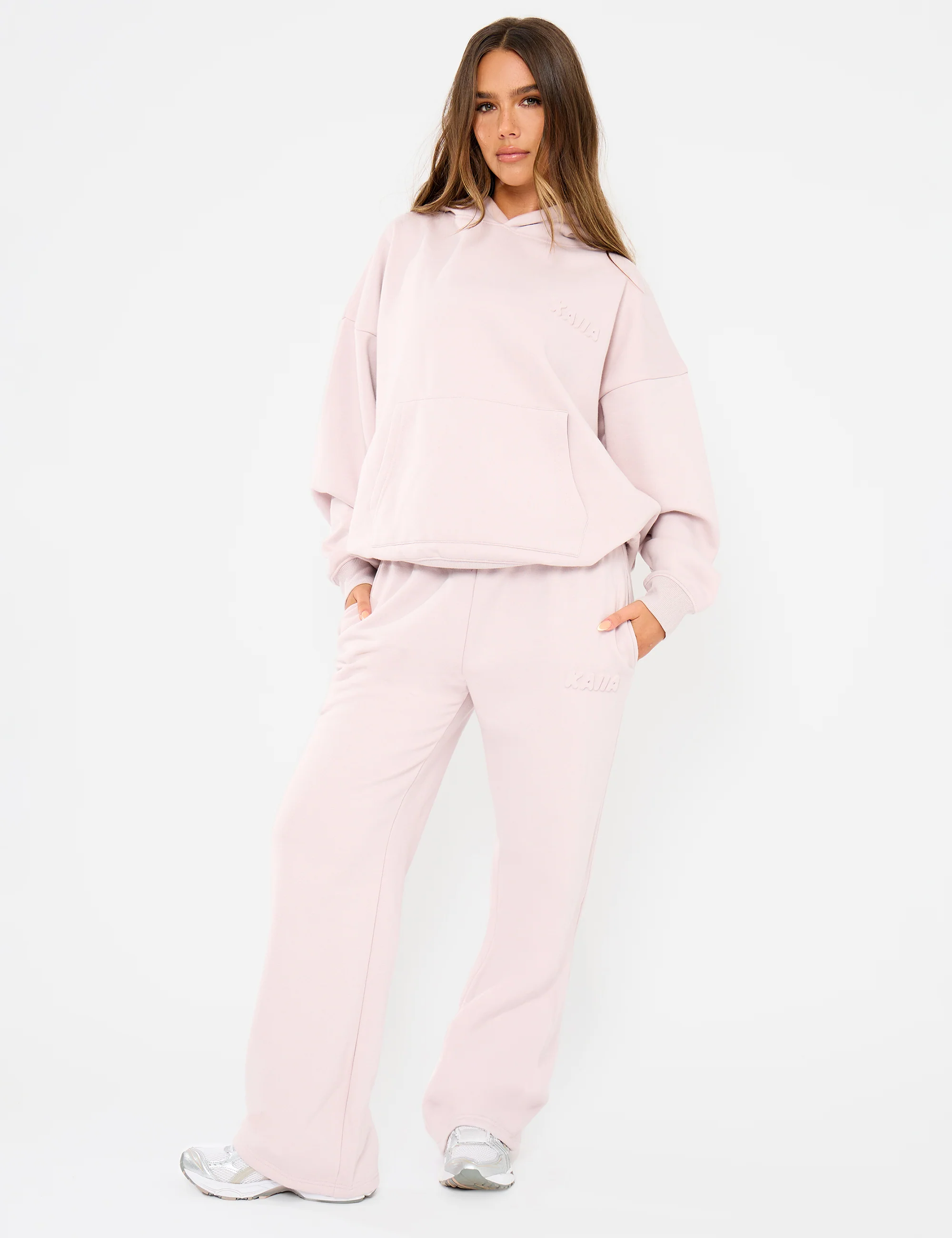 Kaiia Embossed Logo Wide Leg Joggers Pale Dusty Lilac