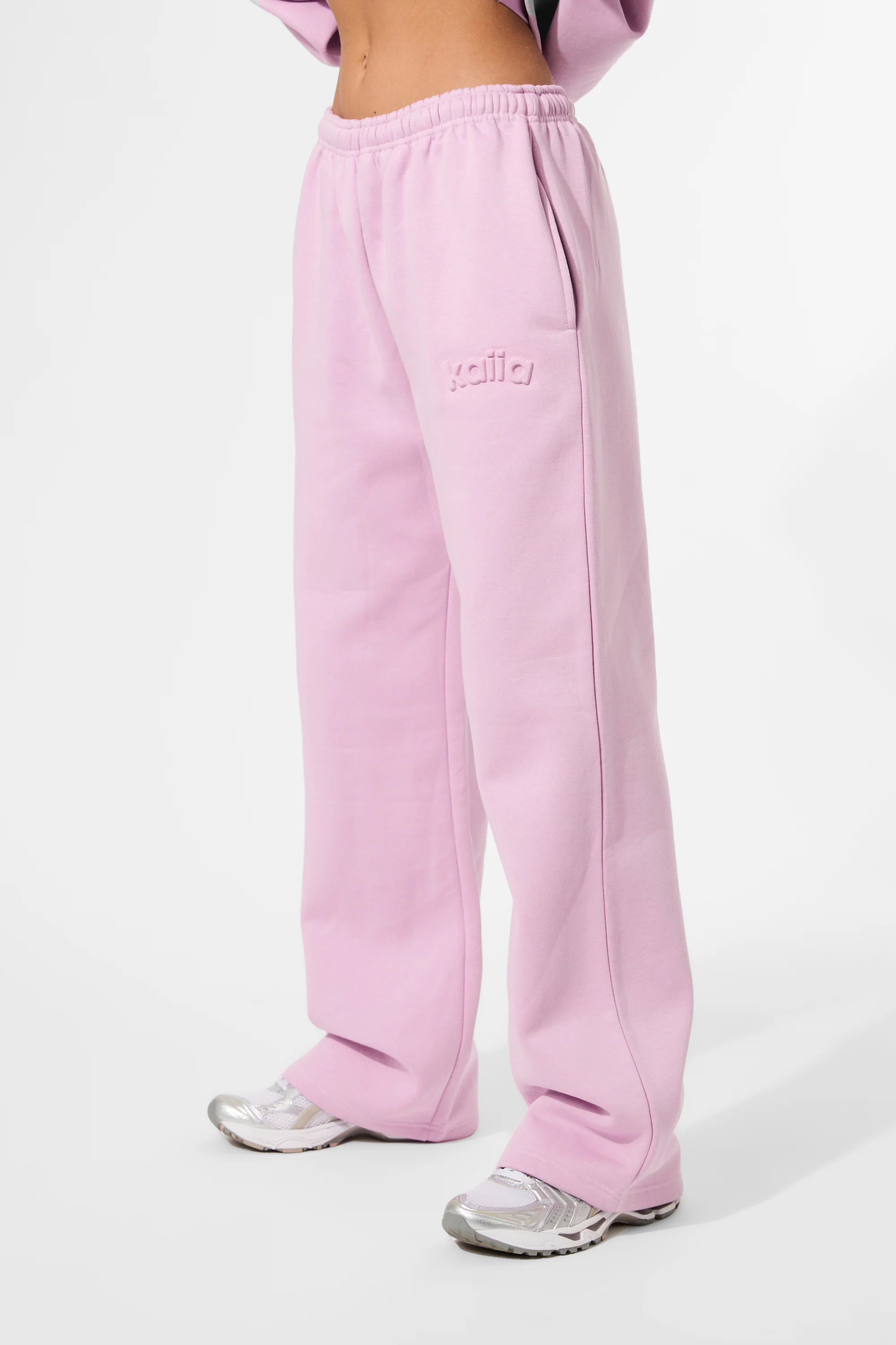 Kaiia Embossed Logo Wide Leg Joggers Parma Violet - Image 2