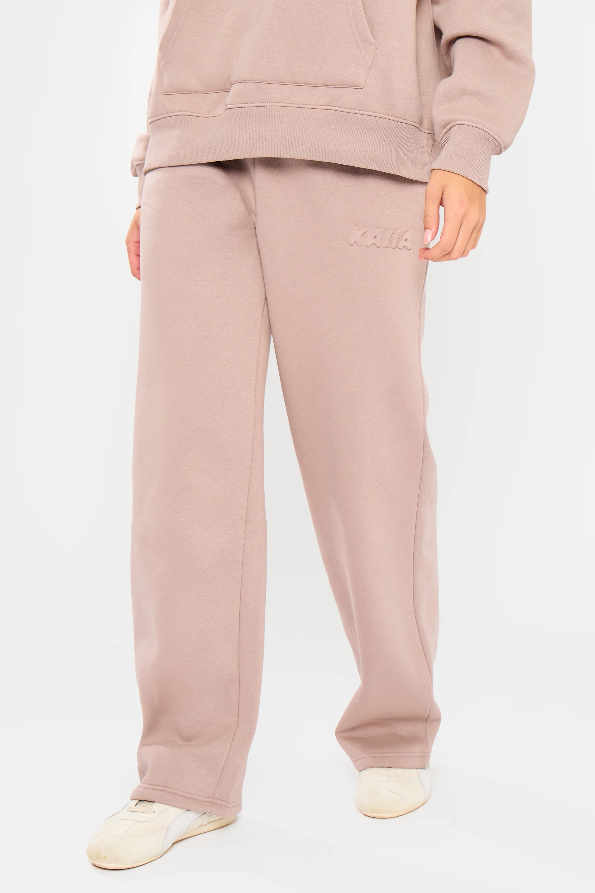 Kaiia Embossed Bubble Logo Wide Leg Joggers Clay - Image 4