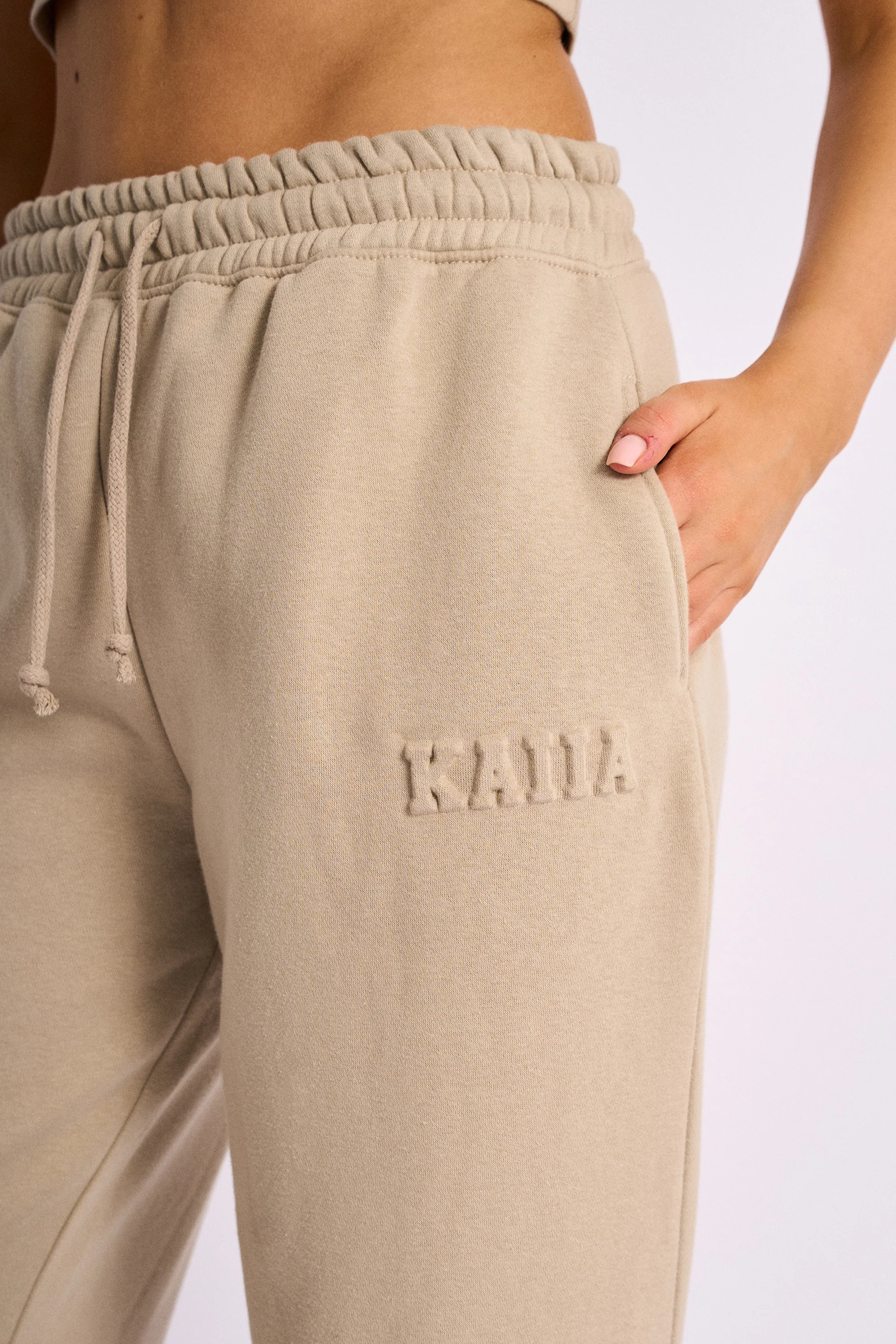 Kaiia Embossed Logo Wide Leg Joggers Stone - Image 2