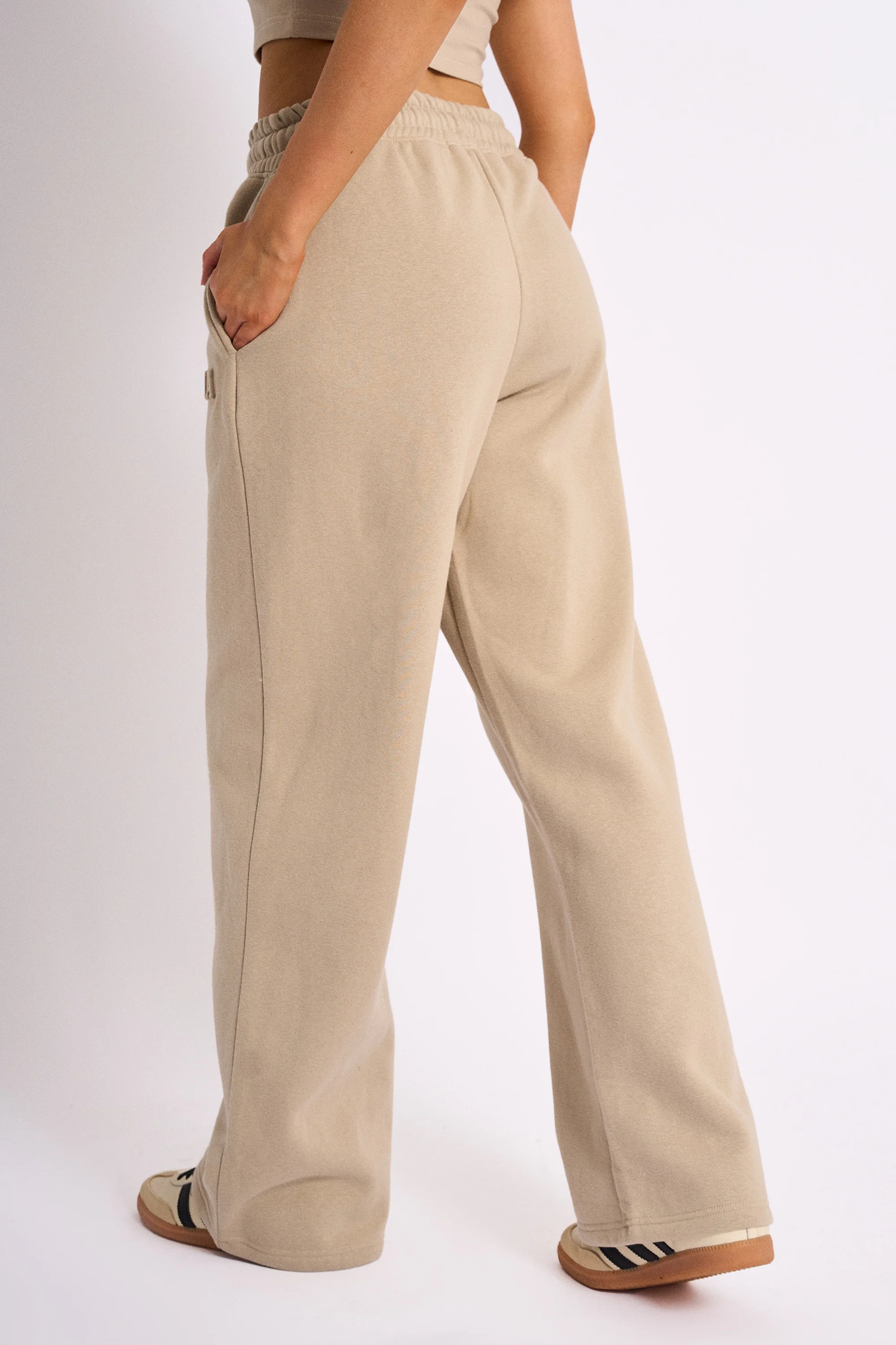 Kaiia Embossed Logo Wide Leg Joggers Stone - Image 4