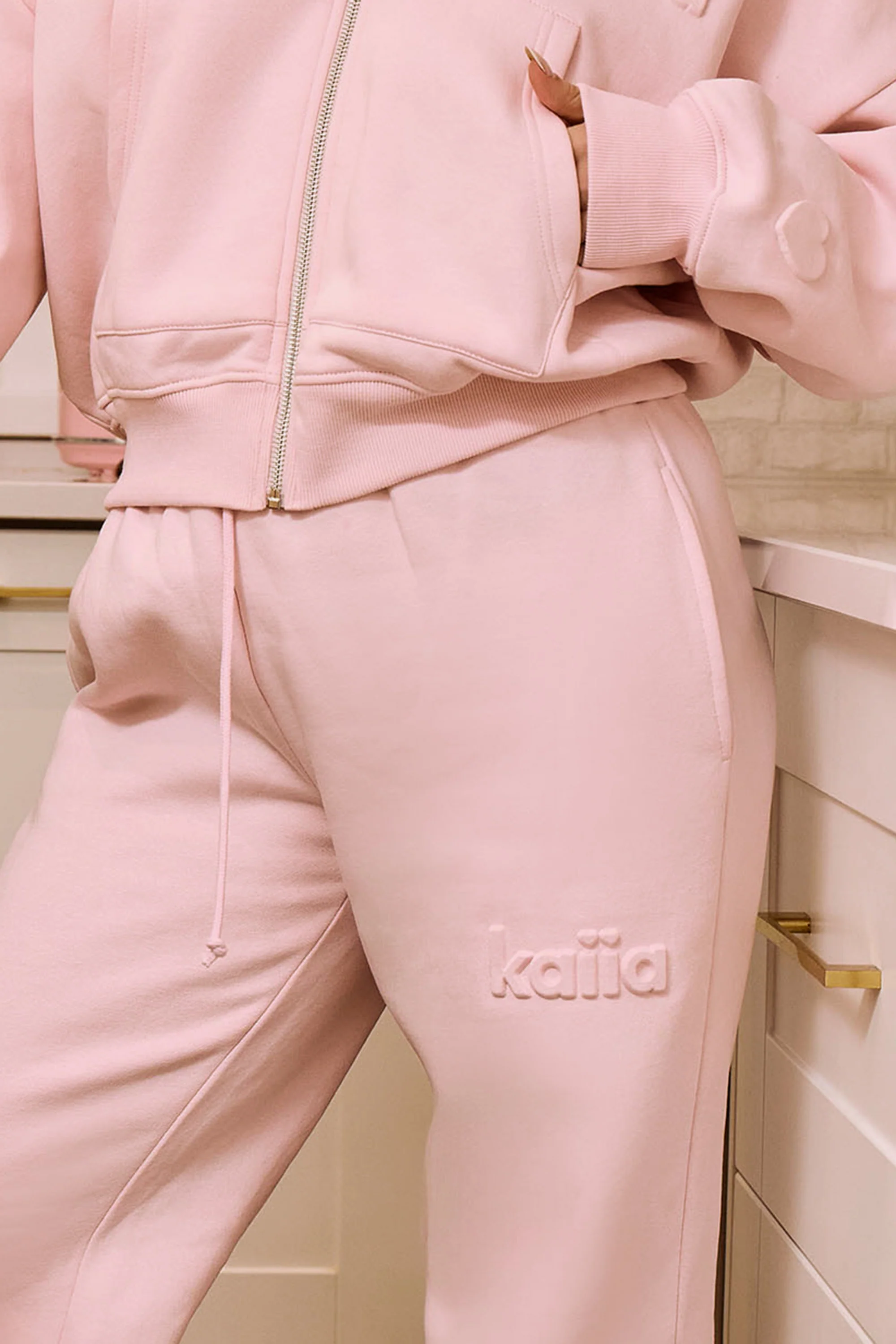 Kaiia Embossed Logo Wide Leg Joggers Sweetheart Pink - Image 2