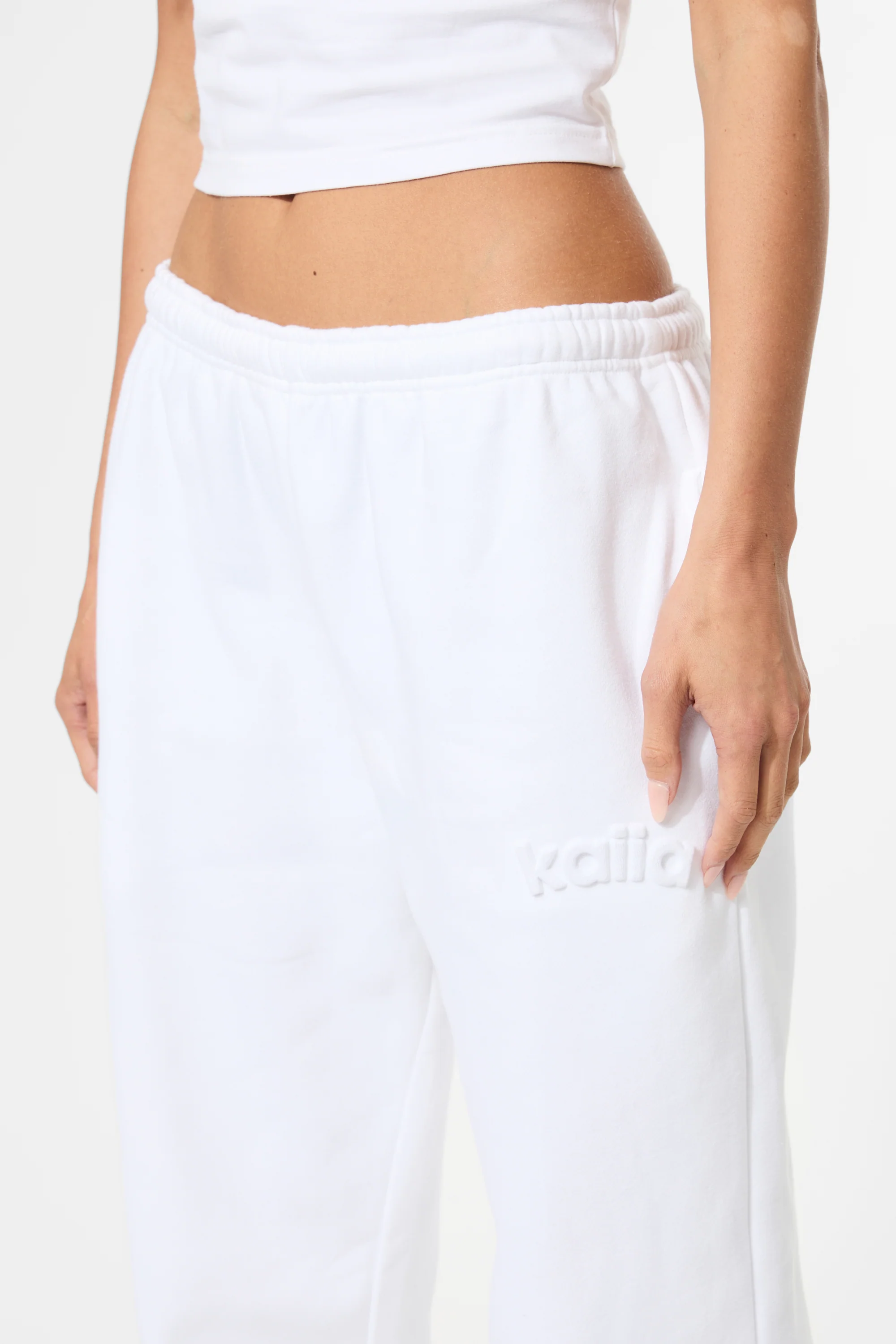 Kaiia Embossed Logo Wide Leg Joggers White - Image 4