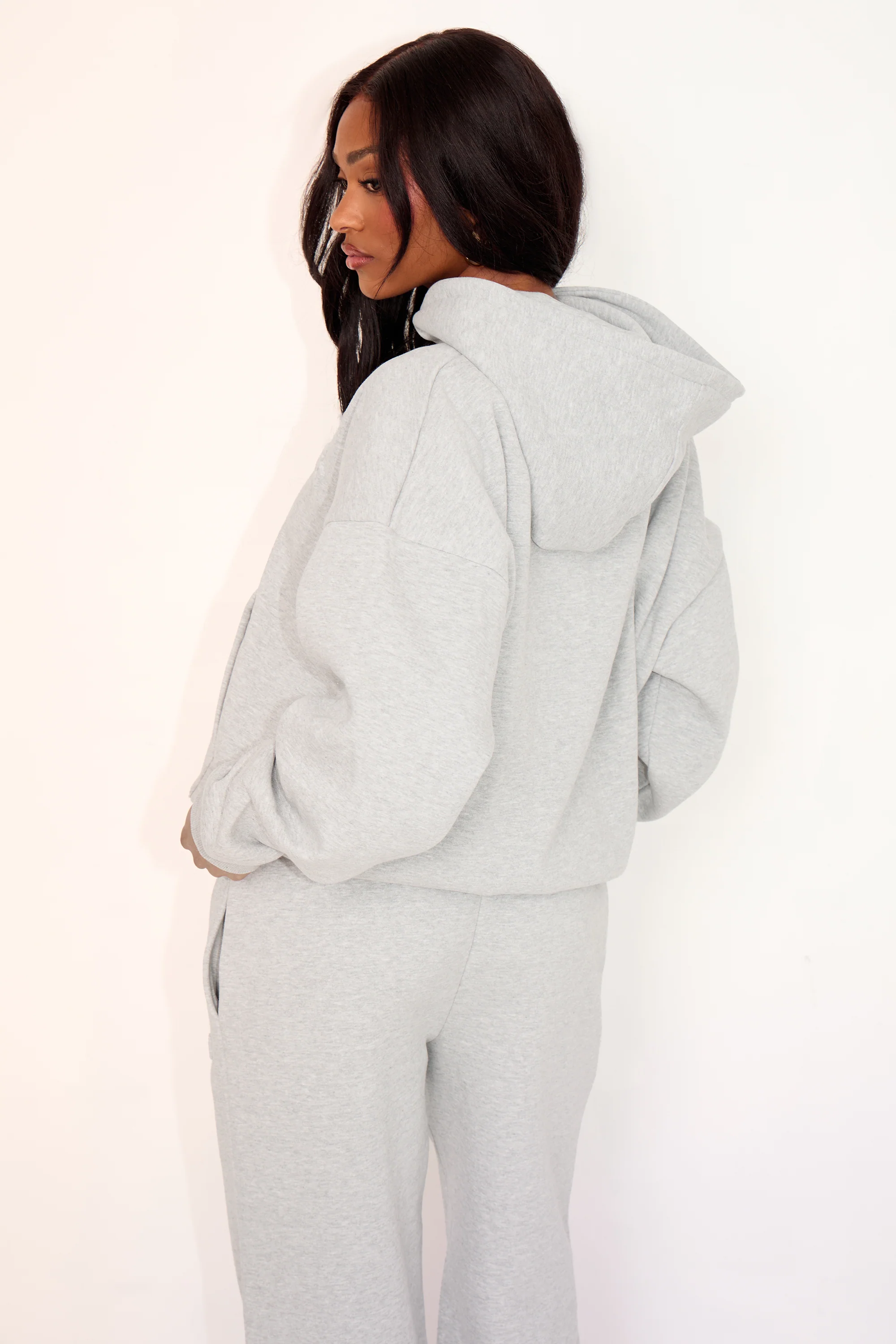 Kaiia Embossed Logo Zip Through Oversized Hoodie Mid Grey Marl - Image 3